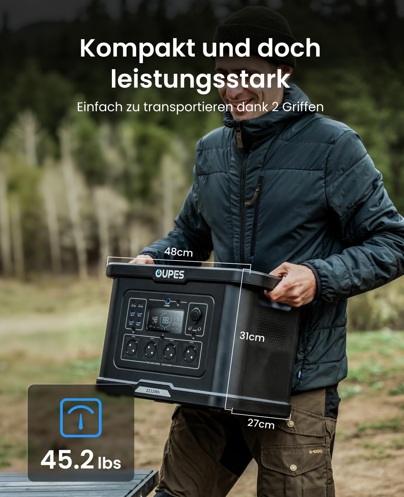 Tragbare Powerstation Exodus 2400 mit 2048Wh LiFePO4-Akku und 2400W Leistung, 230V