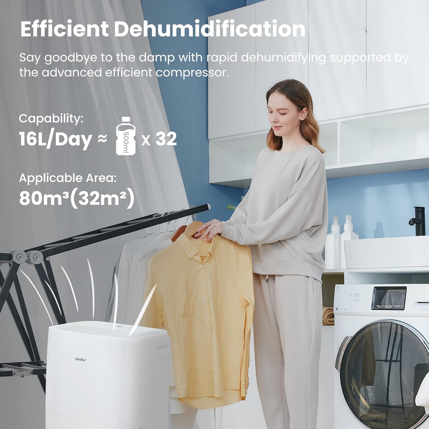 Comfee Luftentfeuchter, 30L/24h, Raumgröße ca. 180m³(80m²), Intelligenter Entfeuchtermodus, 24H Timer, Wassertank 3L, MDDP-30DEN7