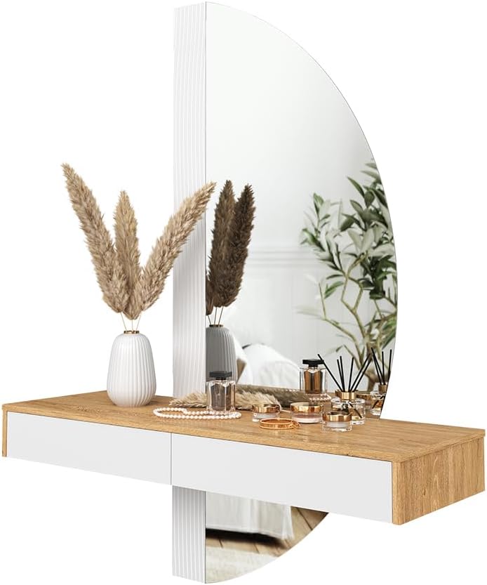 Vicco Melisa Dressing Table, Oak/White, 120 cm with LED Lighting