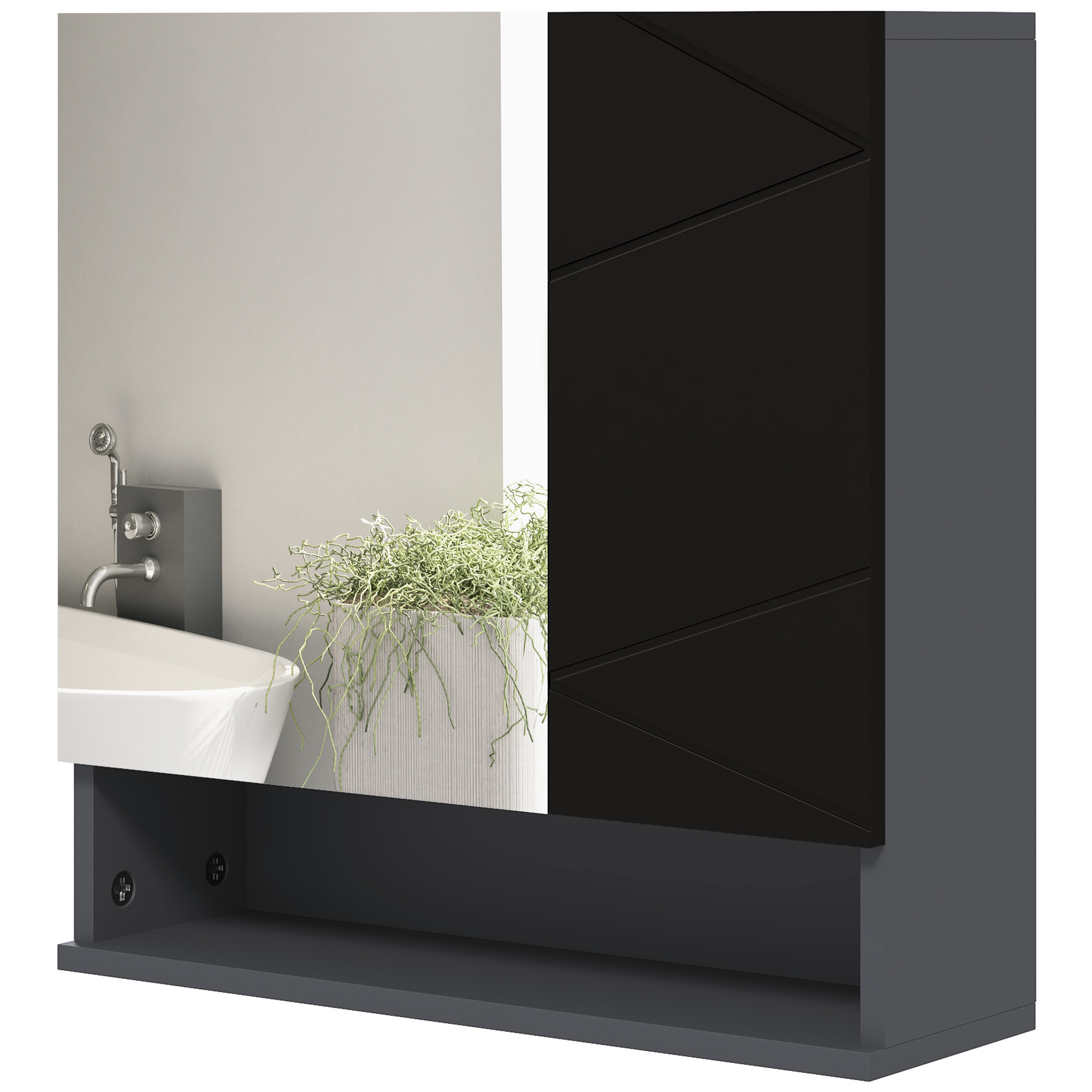 Kleankin Badezimmerschrank mit Spiegel und verstellbaren Regalen aus Holz, 55x17x55cm, Schwarz