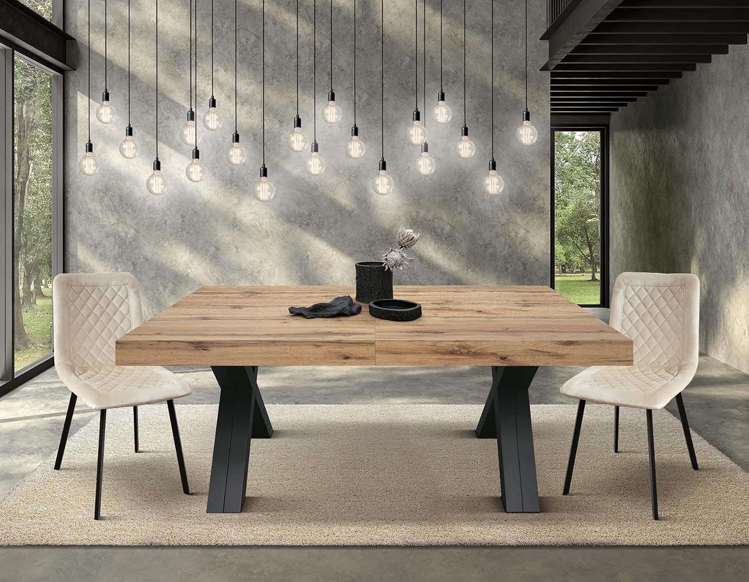 PAZZO DESIGN Tavolo Allungabile Roberta, Tavolo Soggiorno, Tavolo Cucina, Rovere Rustico, Gambe Incrociate Nere a X, Da 180 a 480 cm, Made in Italy - id_2005