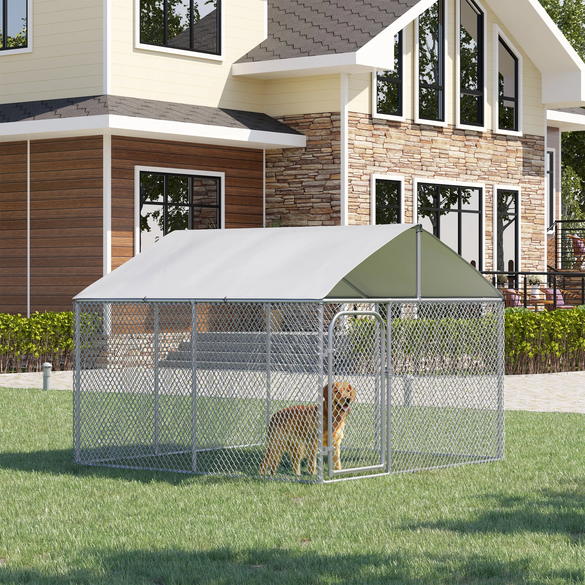 Easycomfort Recinto per Cani e Animali Domestici da Esterno con Copertura Impermeabile, 230x230x175 cm
