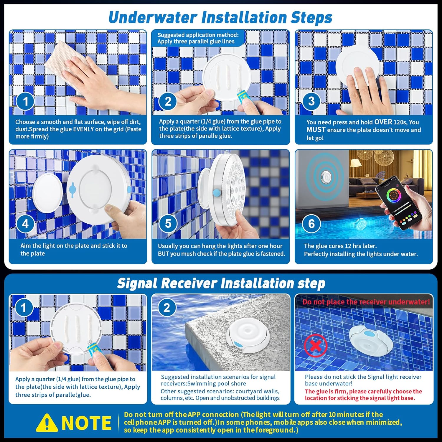 Pool-Lichter für oberirdische Pools, tragbar, intelligent, magnetisch, Unterwasser-LED-Licht, wiederaufladbar, mit BT-App-Steuerung, wasserdicht, IP68, Farbwechsel, Sound/Musik-Synchronisation,