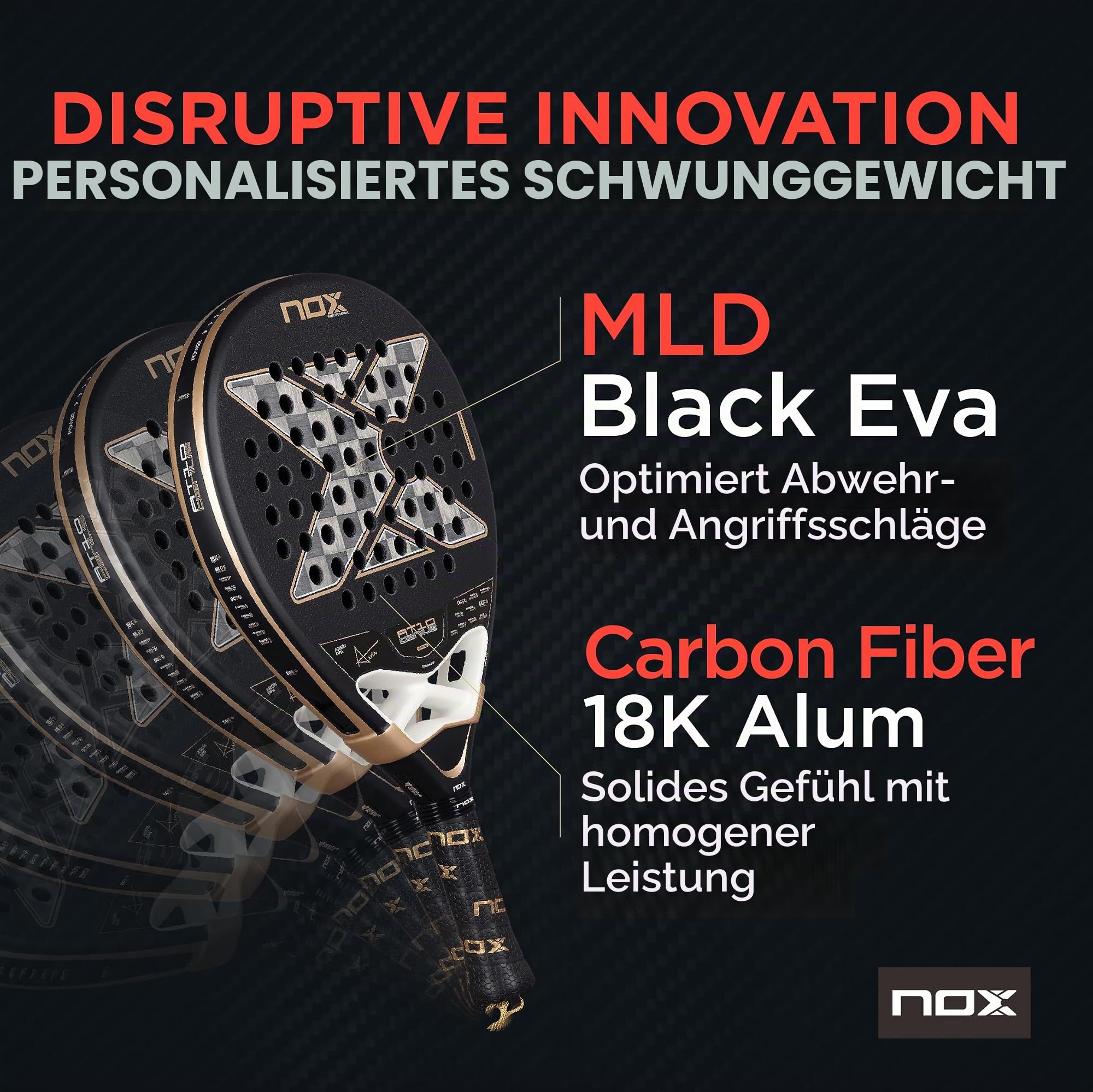 Padel-Schläger AT10 Genius 18K Alum 2026 Carbon 360-375 g für fortgeschrittene Spieler