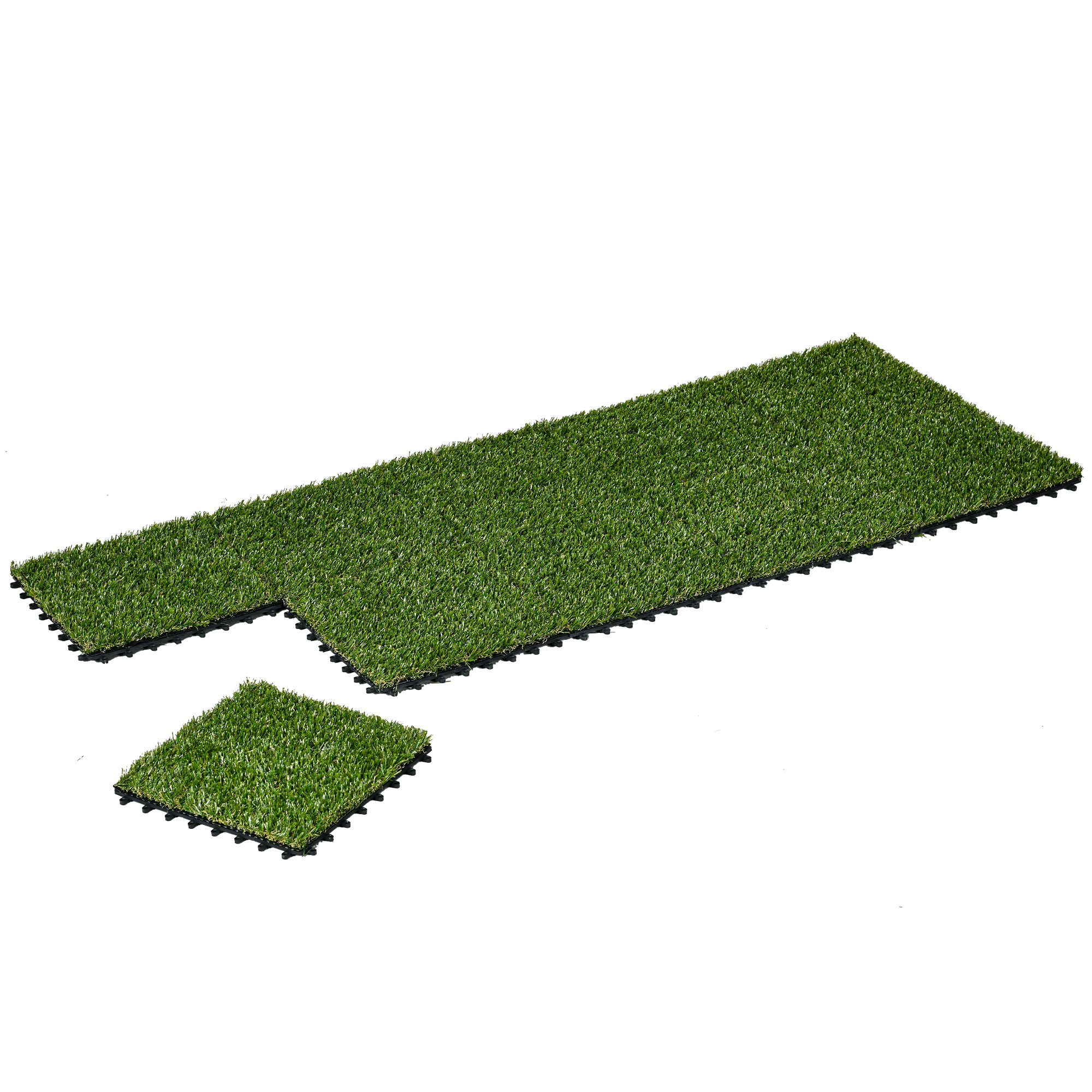 Outsunny Kunstrasen Fliesen Set von 10 Stück 30 x 30 cm 3 cm dicke Einrasten Grün