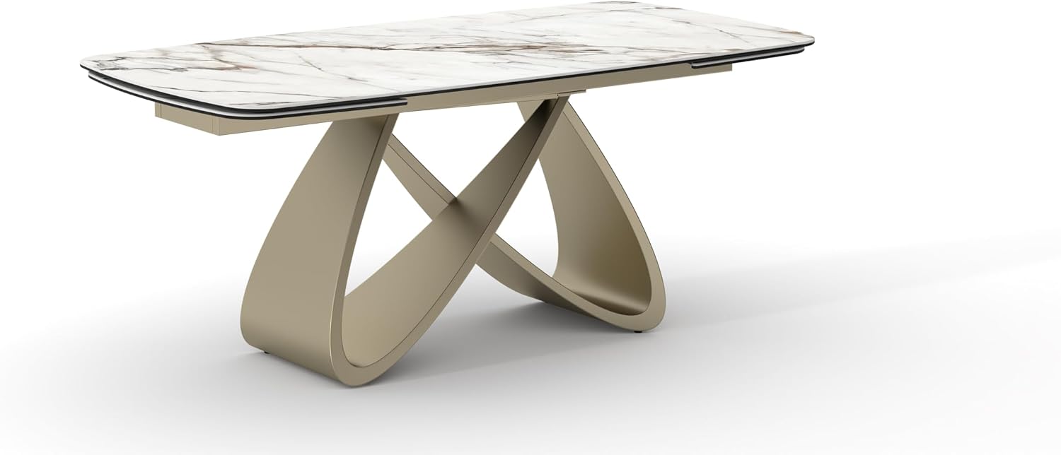 PAZZO DESIGN Tavolo Allungabile Enea, Piano In Vetro Ceramica Calacatta Marble, Gambe Oro, Cucina, Soggiorno, Ceramica, 160 x 90 x h76 cm - id_2393
