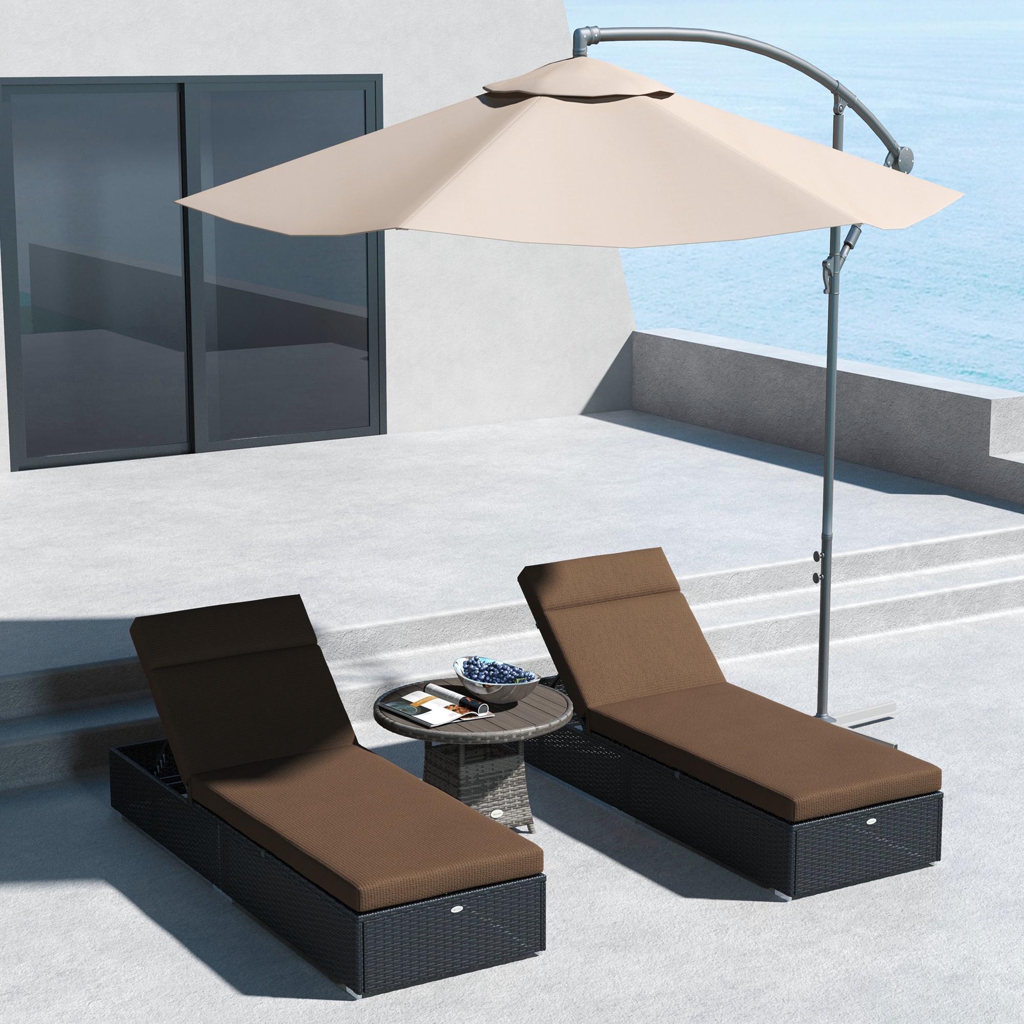 Outsunny Set aus 2 Sonnenliege Polstern mit Befestigungsriemen für Garten dim.196L x 55B cm Dunkelbraun