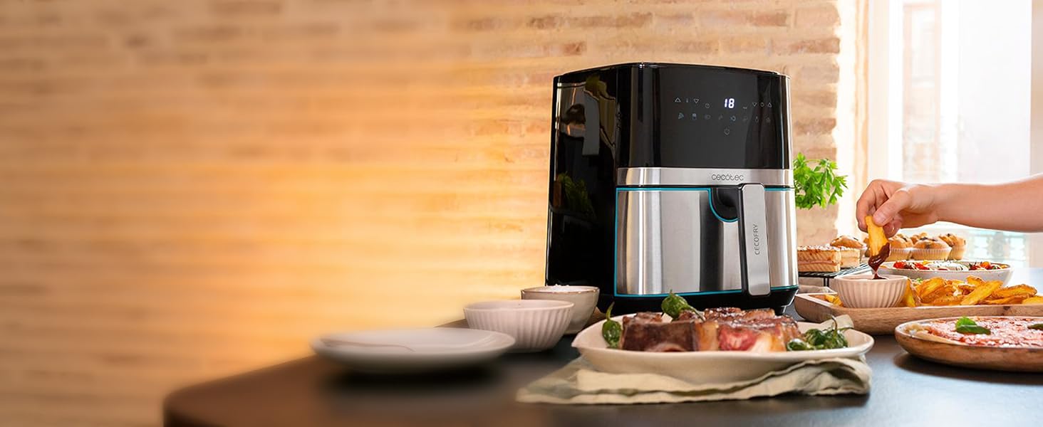 Cecotec Friggitrice ad aria da 5,5 l, Air Fryer, Cecofry Full InoxBlack 5500 Pro
