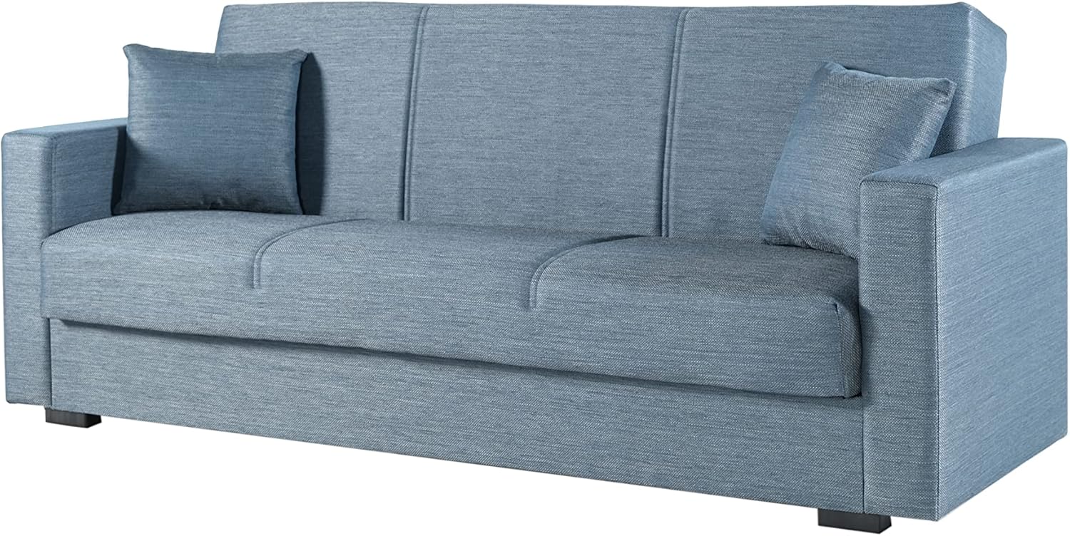 Divano letto Afrodite, grigio blu, con cassettone contenitore 2 o 3 posti (3 posti)