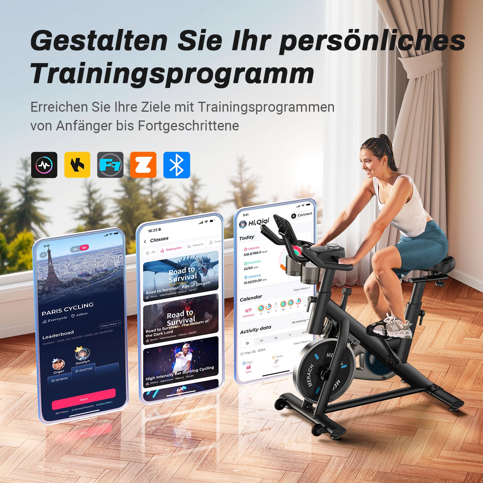 Merach Heimtrainer mit verstellbarem Widerstand leise LED Monitor Tablethalter Indoor Cycling Bike bis 136 kg