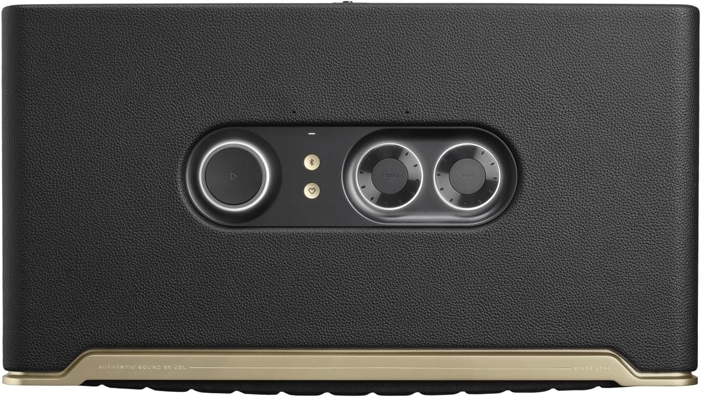 JBL Authentics 200 Smart Home Lautsprecher – 70er Jahre Retro-Design Bluetooth Box – Mit Quadrex Grill, Google Assistant, Alexa, AirPlay und JBL One App – Schwarz