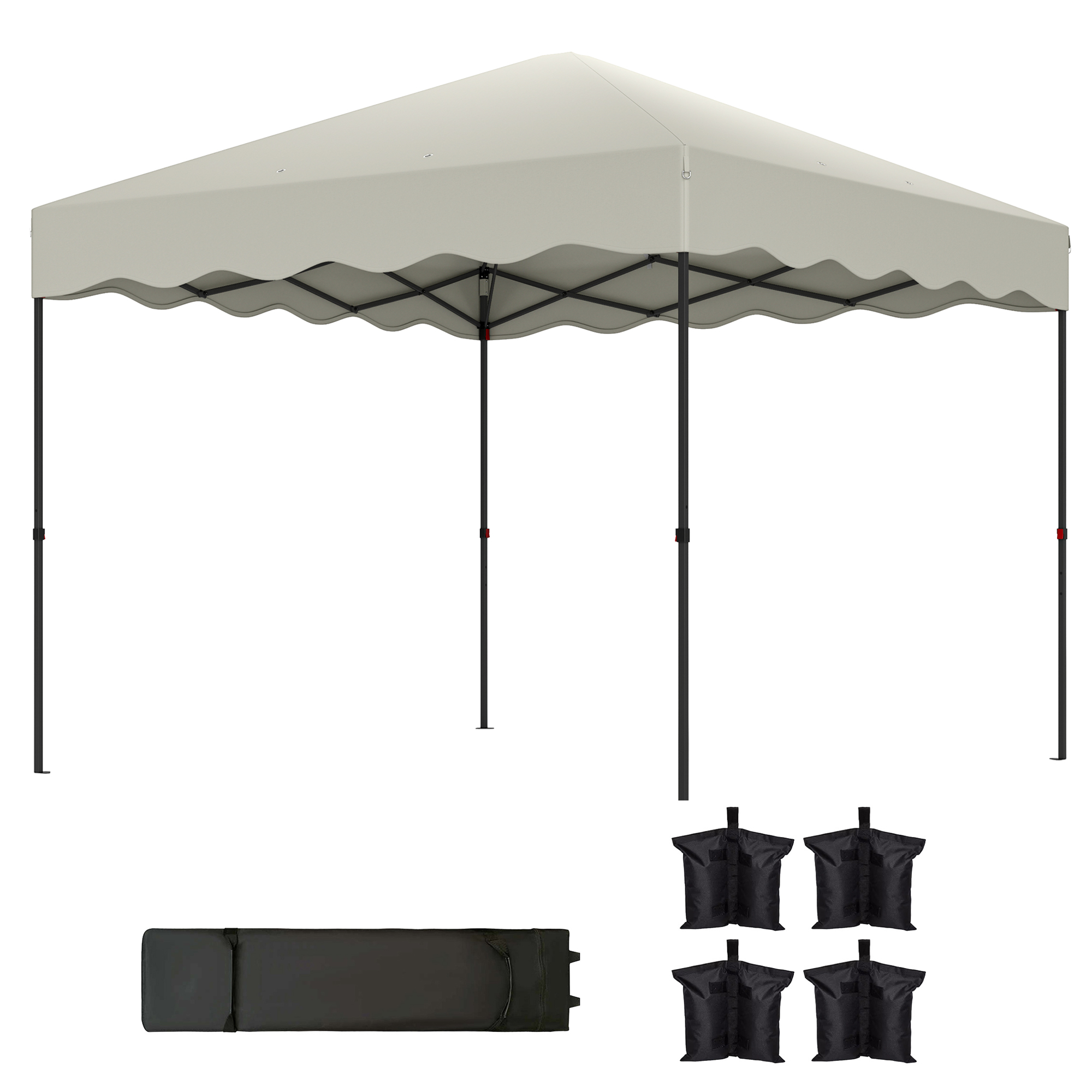 Outsunny 3 x 3 m Pop-up-Pavillon, Höhenverstellbares Gartenzelt, mit Rolltasche, für Garten, Terrasse, Metall, Stoff, Cremeweiß