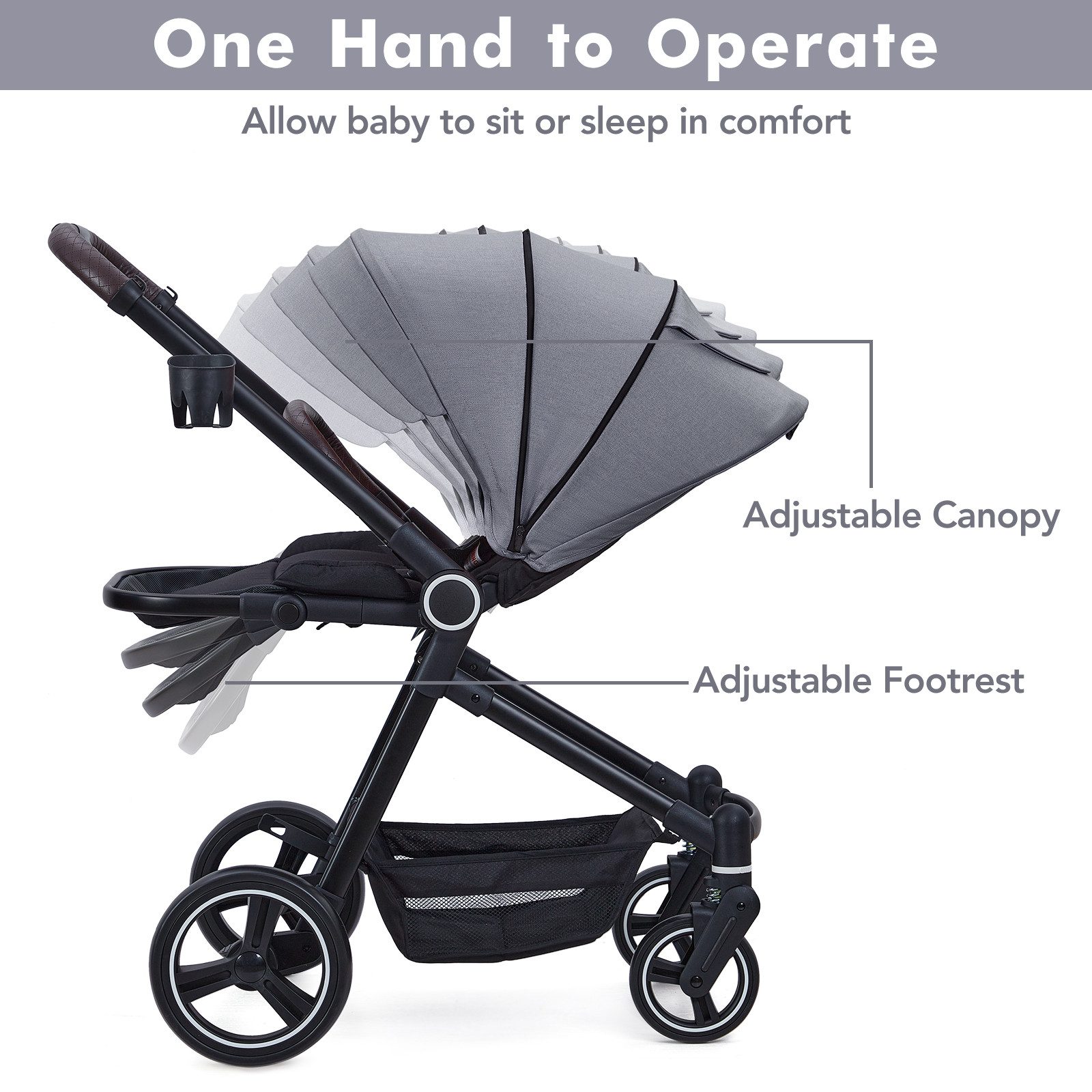 Zwillings-Kombikinderwagen Kinderwagen Set mit umkehrbarem, Babywanne & Buggy, Zusammenklappbar
