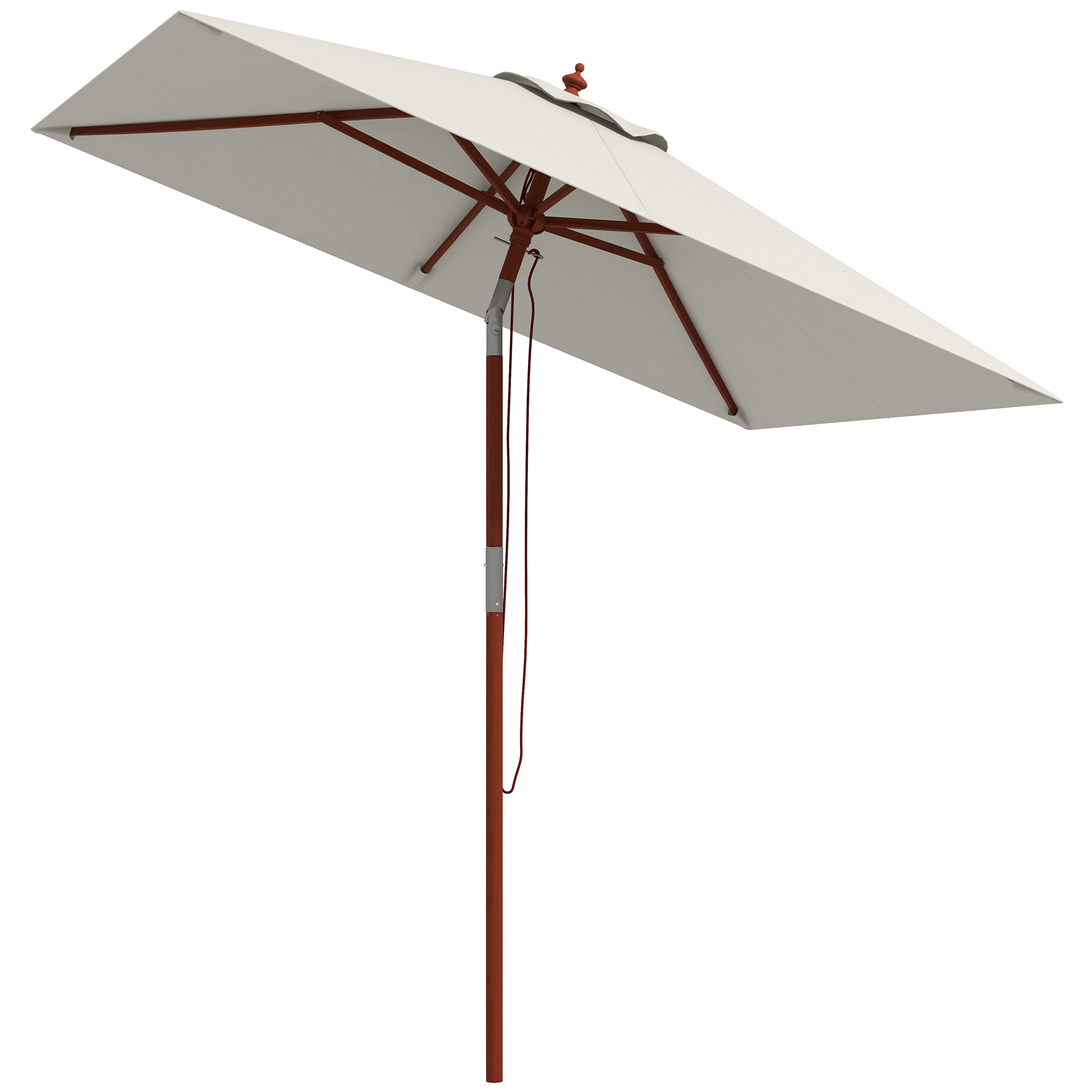 Outsunny Rechteckiger Neigbarer Sonnenschirm 2x1,5 m mit 6 Streben und Seilöffnung, aus Bambus und Polyester Beige