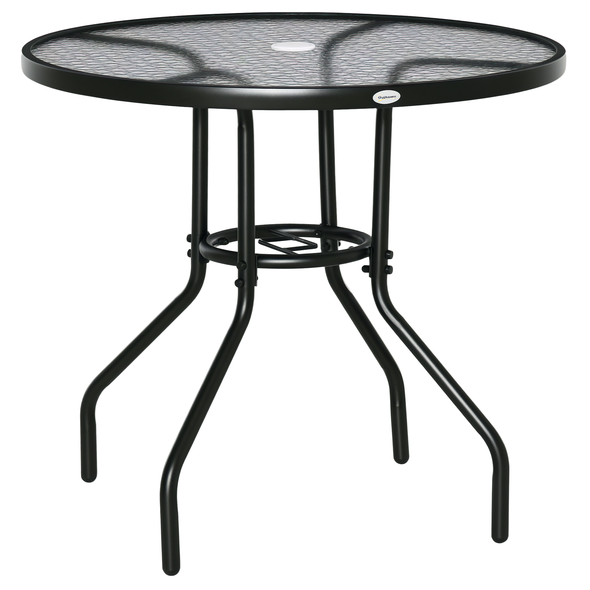Outsunny Gartentisch Garten Beistelltisch Gartenmöbel Balkontisch Bistrotisch mit Schirmloch Hartglas + Metall Schwarz Ø80 x 72 cm