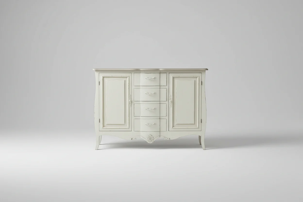 120cm Louis Style Wooden Cabinet �C Natural Wood & Cream Finish with Drawers