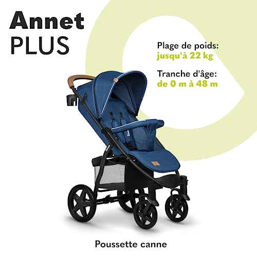 Lionelo Annet Passeggino Leggero Pieghevole Grigio Regorabile Con Posizione Sdraiata Con Ruote Eva Cappottina Xxl Con Zanzariera Coprigambe Portabibite Fino 22 Kg (, Standard), Blu : Prima infanzia