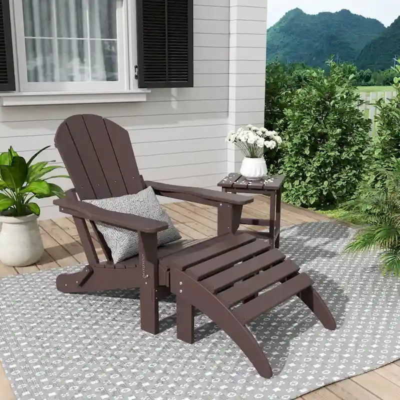 Polytrends Laguna Hdpe All Weather Outdoor Patio Foldable Adirondack Chair With Ottoman And Side Table (3-Piece Set)