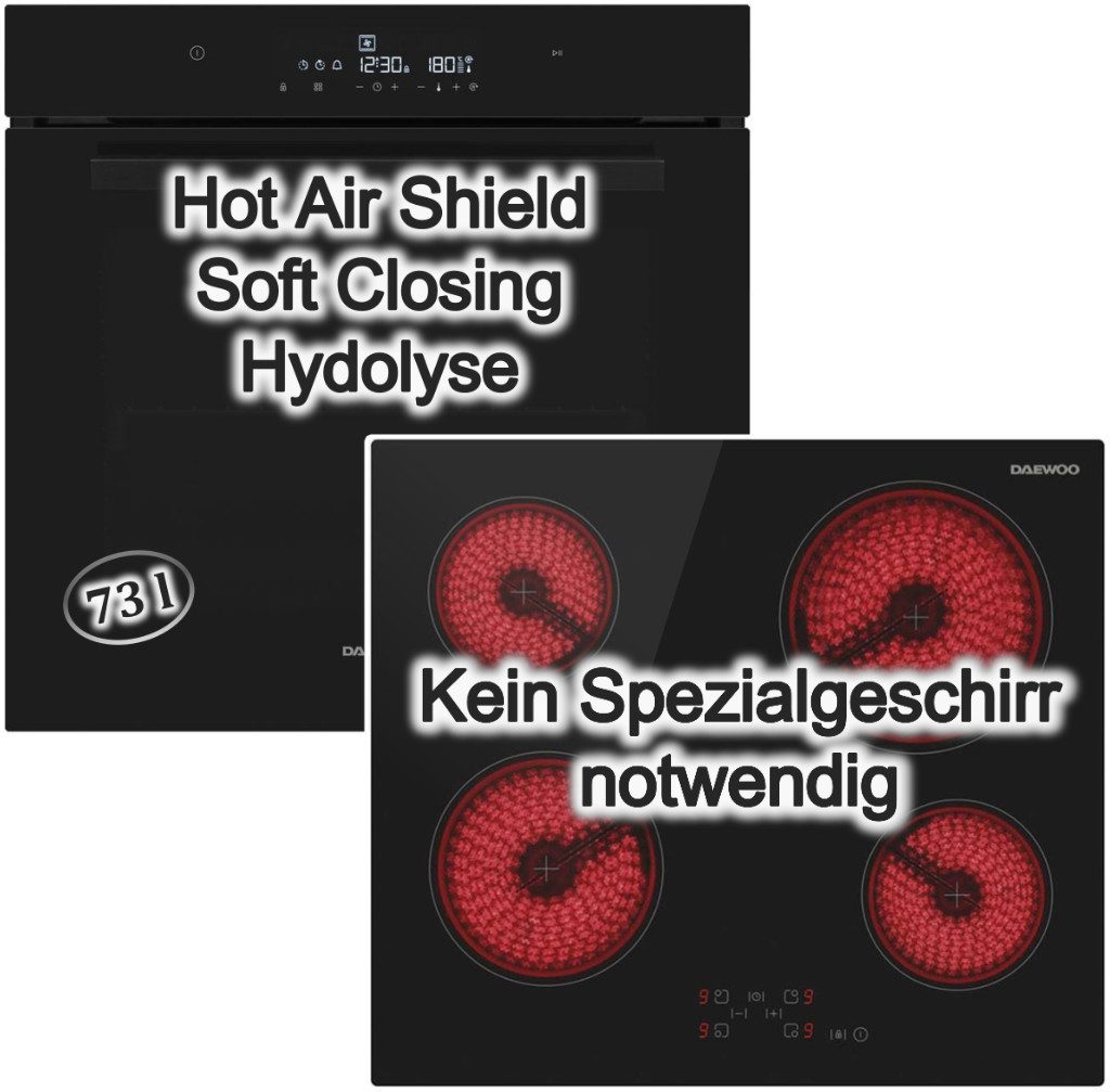 Elektro-Herd-Set 73 L Hydrolyse SoftClosing + Kochfeld 60 cm Glaskeramik Touch Schwarz