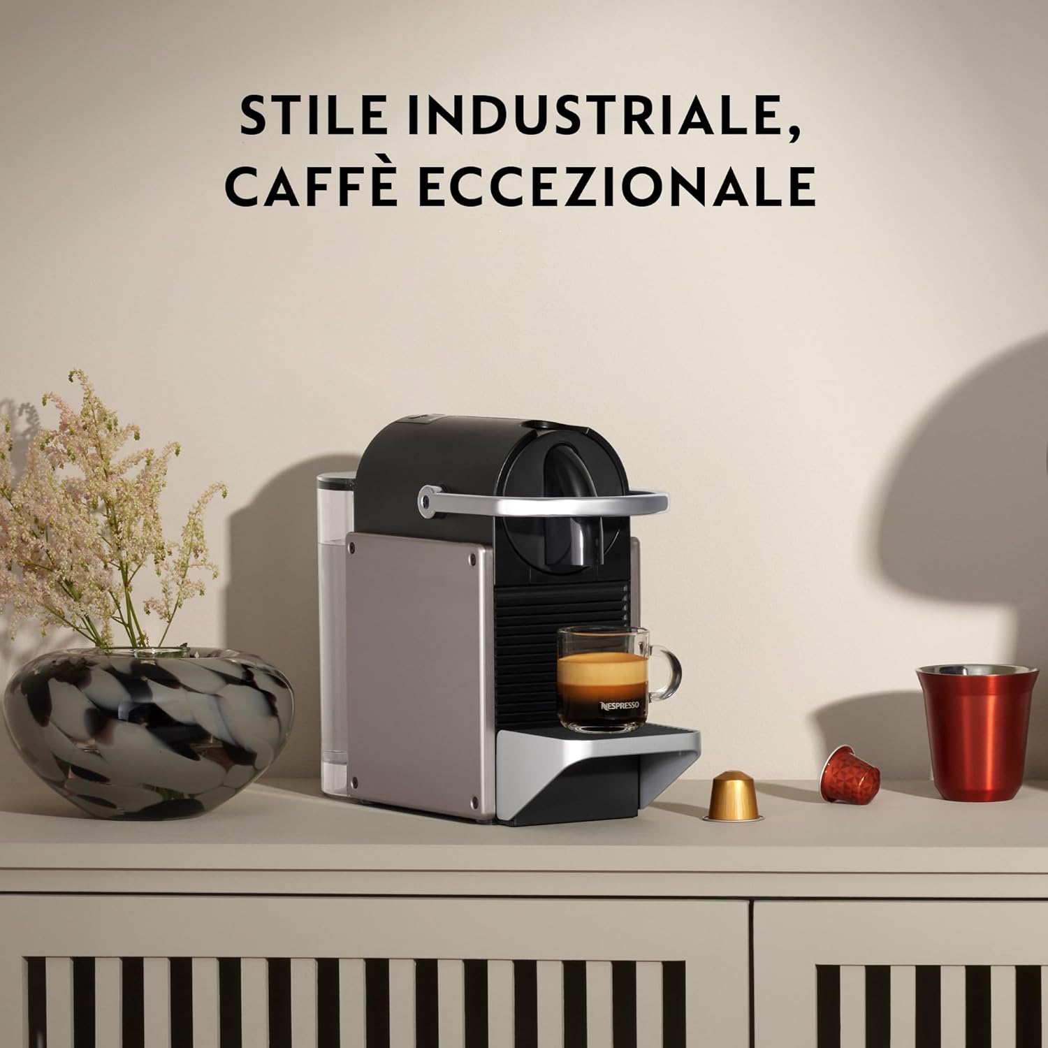 Krups XN306TK Nespresso Pixie Titan, Macchina per caffè Espresso, Ricette Programmabili, 2 Lunghezze, Spegnimento Automatico, 1260 W, 0.7 Litri