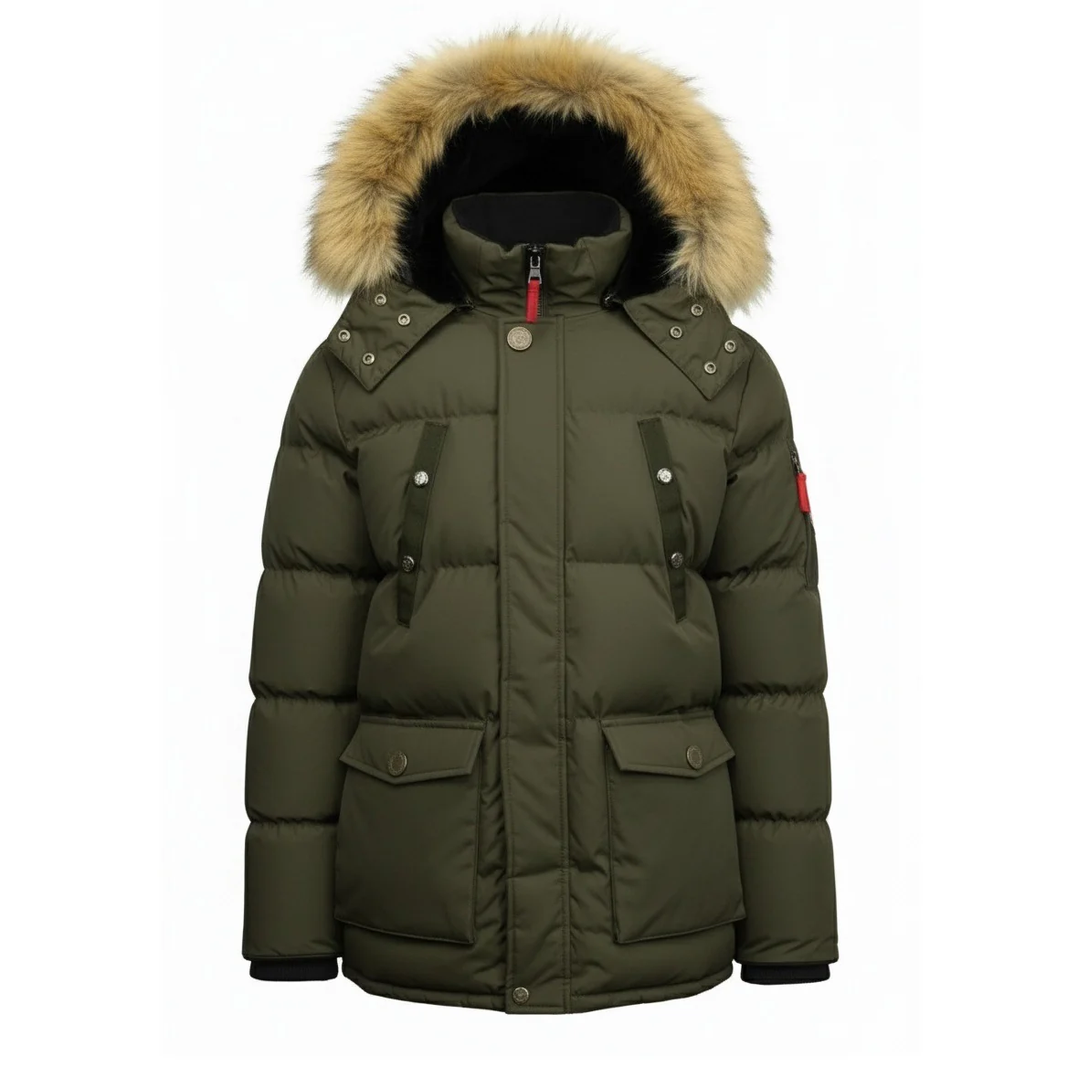 12 Pack Adult Heavy Parka Jacket with Fur Hood in Olive