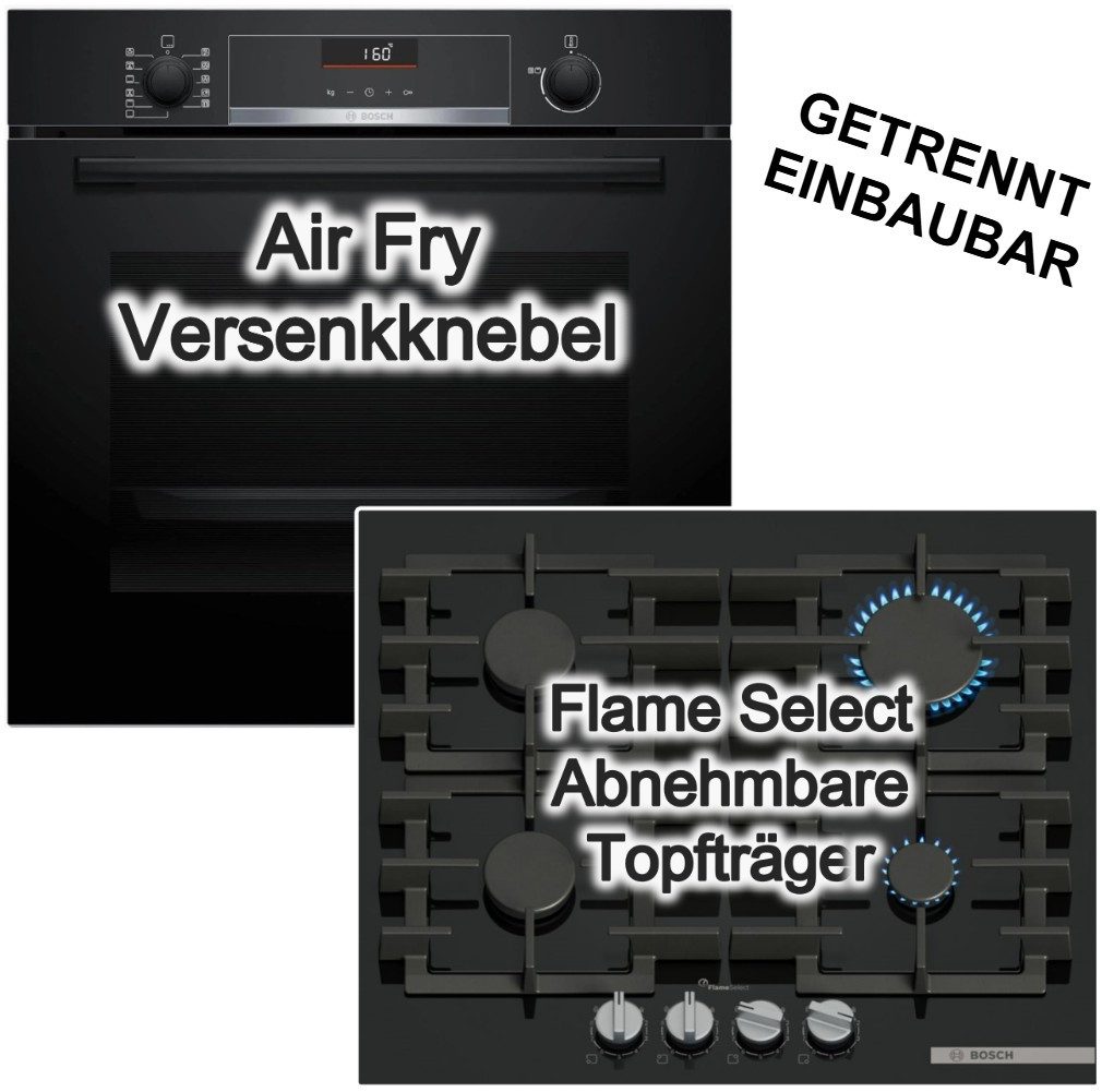 Backofen-Set Einbaubackofen und Gaskochfeld Set 71 L Hydrolyse3D Heißluft SoftClose