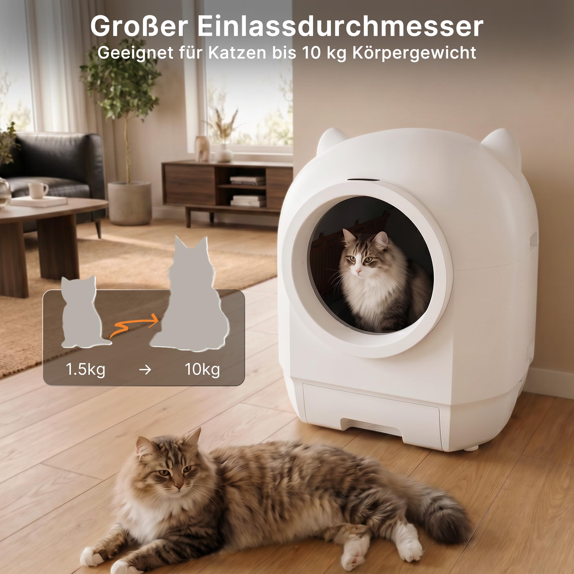 Selbstreinigendes Katzenklo XXL mit 90 L Fassungsvermögen, App-Steuerung und doppeltem Geruchsschutzsystem