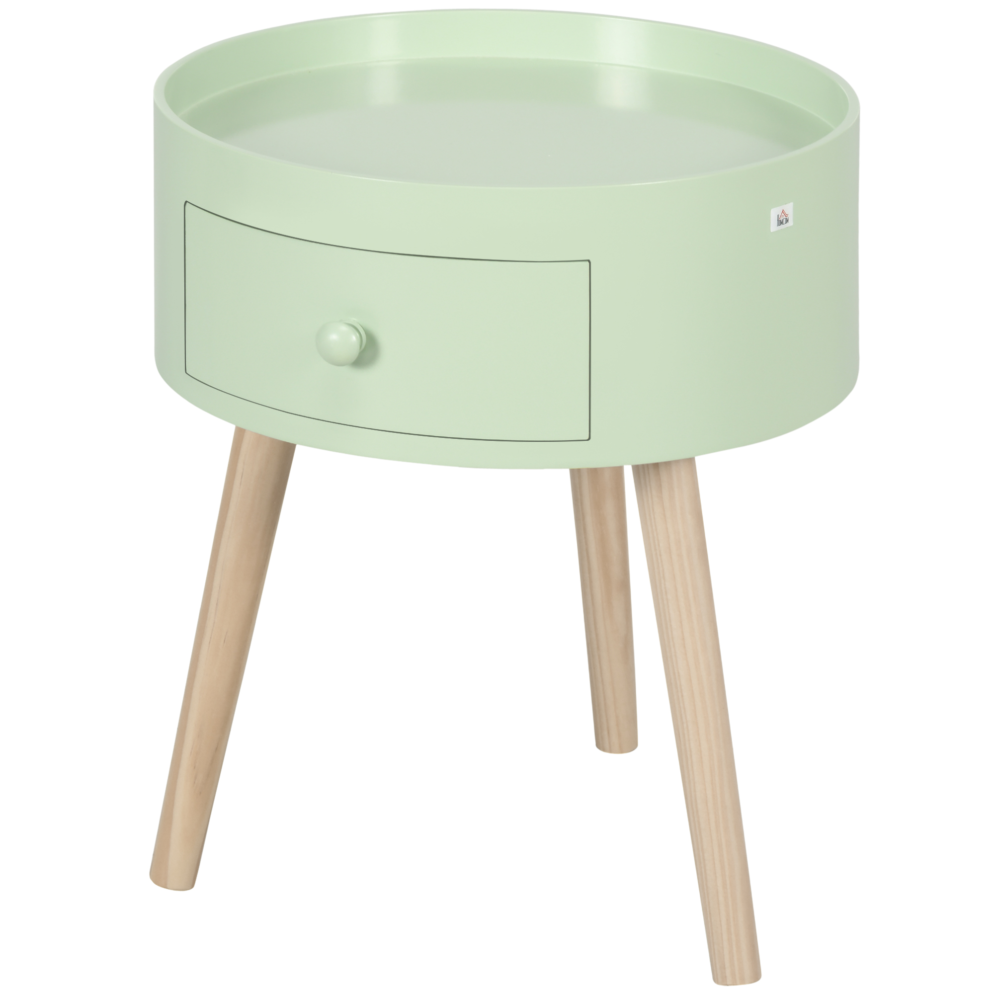 HOMCOM Couchtisch Nachttisch runder Nachttisch skandinavisches Design Beistelltisch mit Schublade schrägen konischen Beinen aus massivem Holz