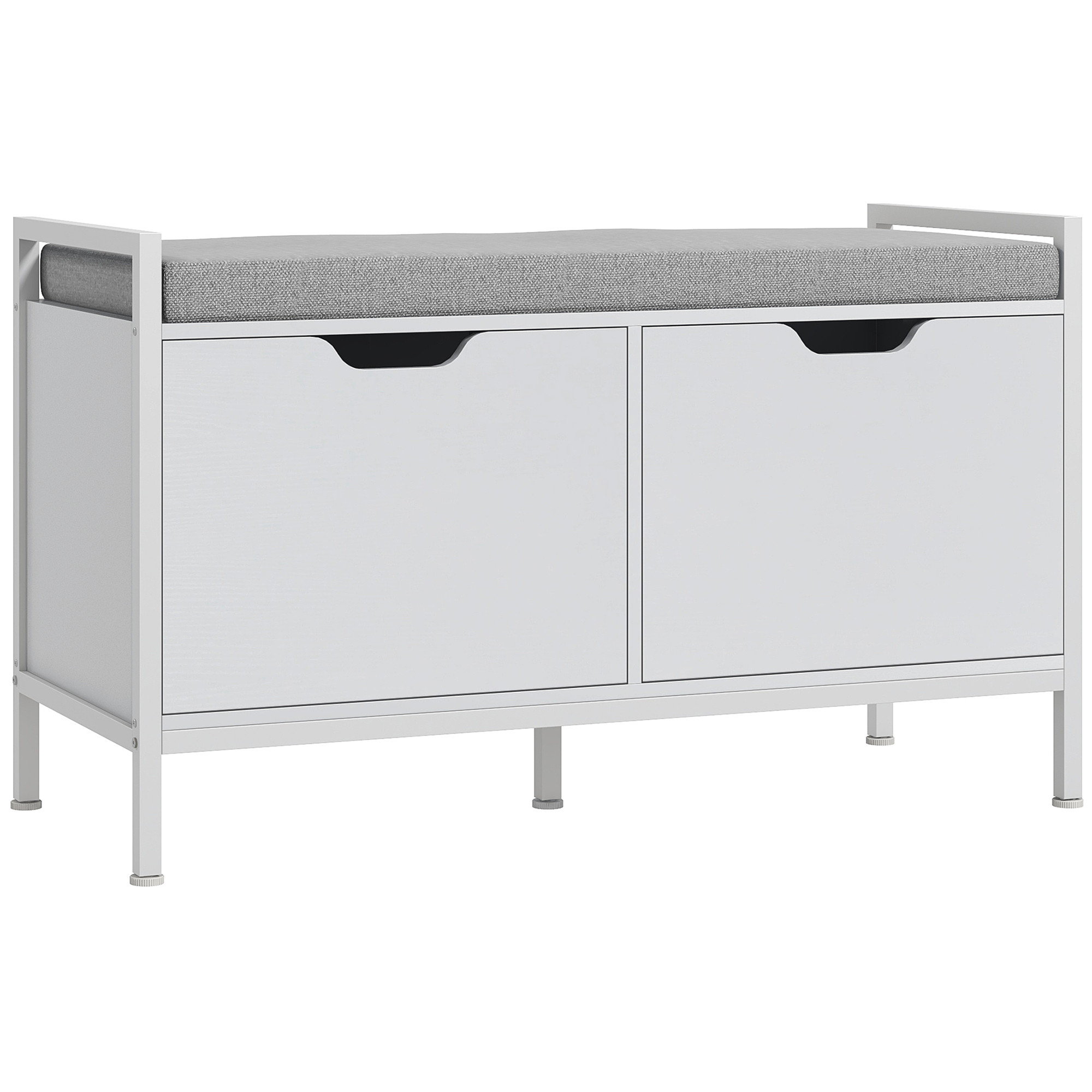 HOMCOM Schuhmöbelbank, 2 Schränke, Eingangsmöbel mit gepolsterter Sitzfläche, 84l x 35T x 50H cm, weiß