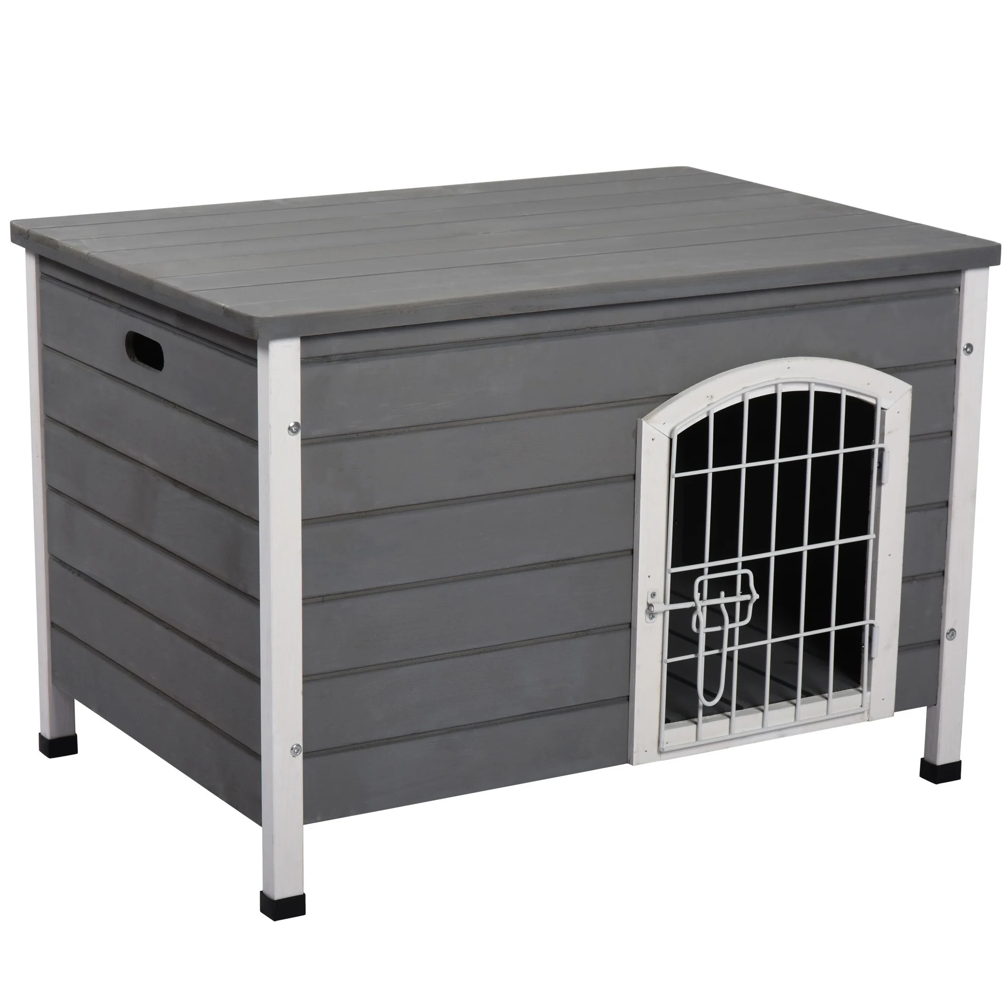 Easycomfort Cuccia per Cani da Esterno in Legno Impermeabile con Porta Richiudibile, 80x55x53.5 cm, Grigia