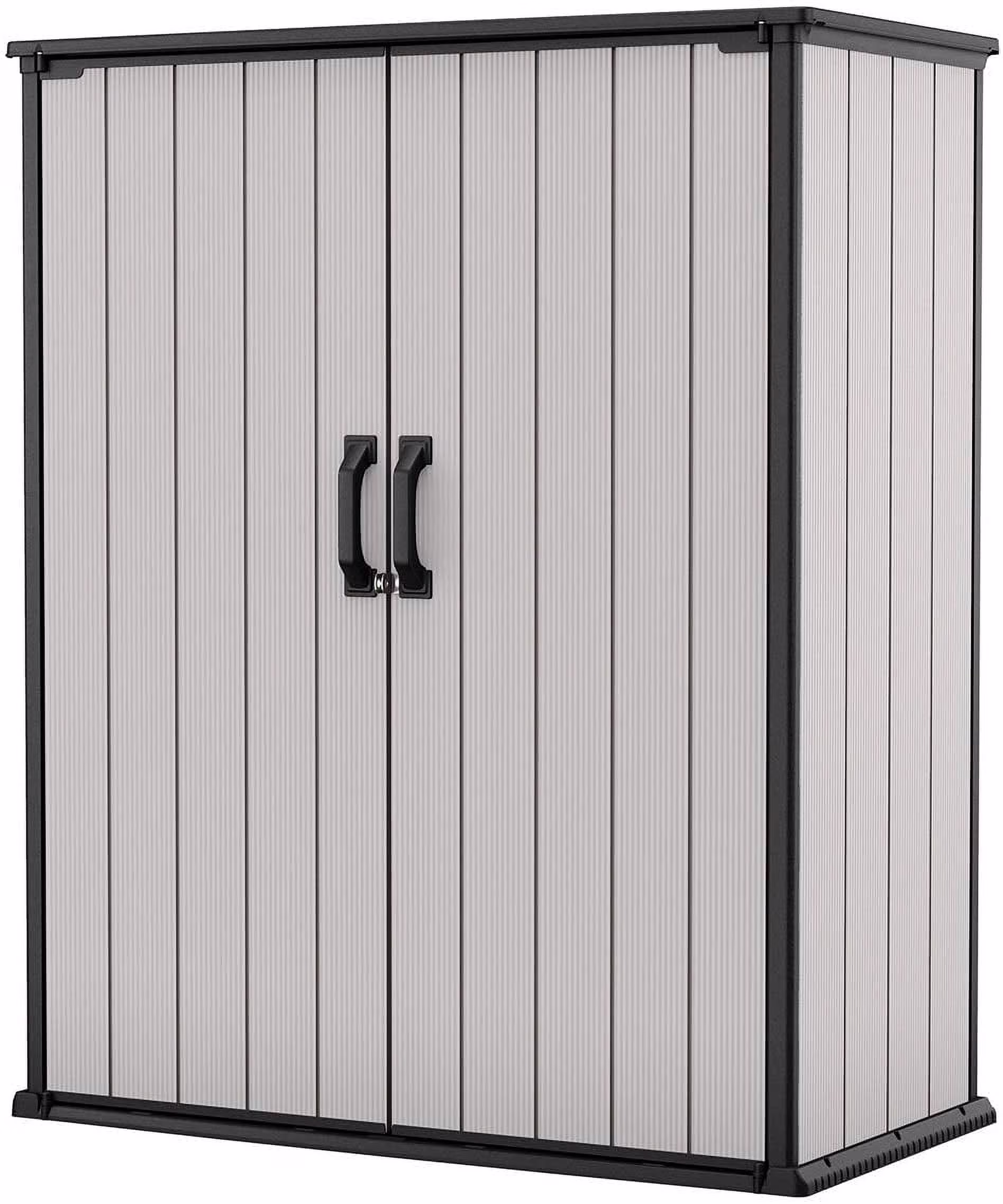 Keter Premier Tall Vertical Durable Resin Outdoor Storage Shed With Floor and Locking Double Doors, Grey