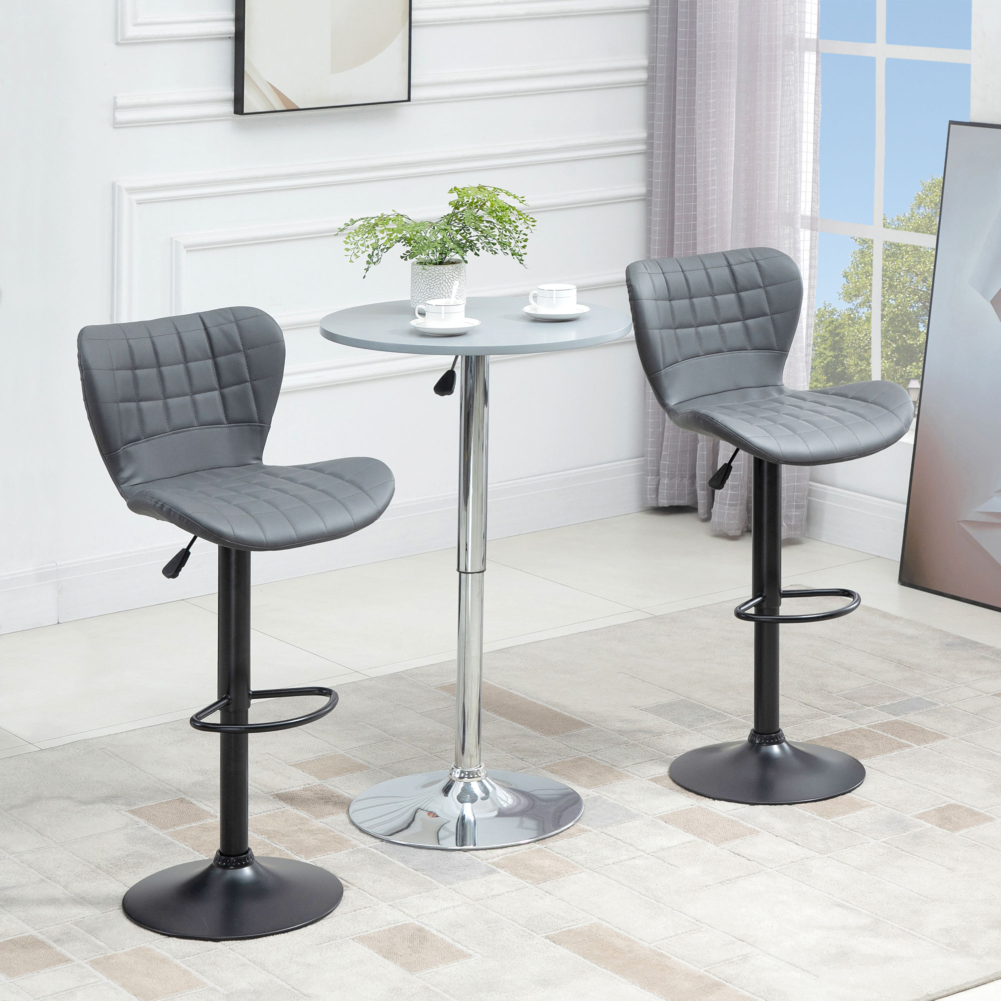 HOMCOM 2er-Set Barhocker Barstühle Barhocker, höhen verstellbar, mit Fußstütze, 47cm x 51,5 cm x 89-109 cm, Grau