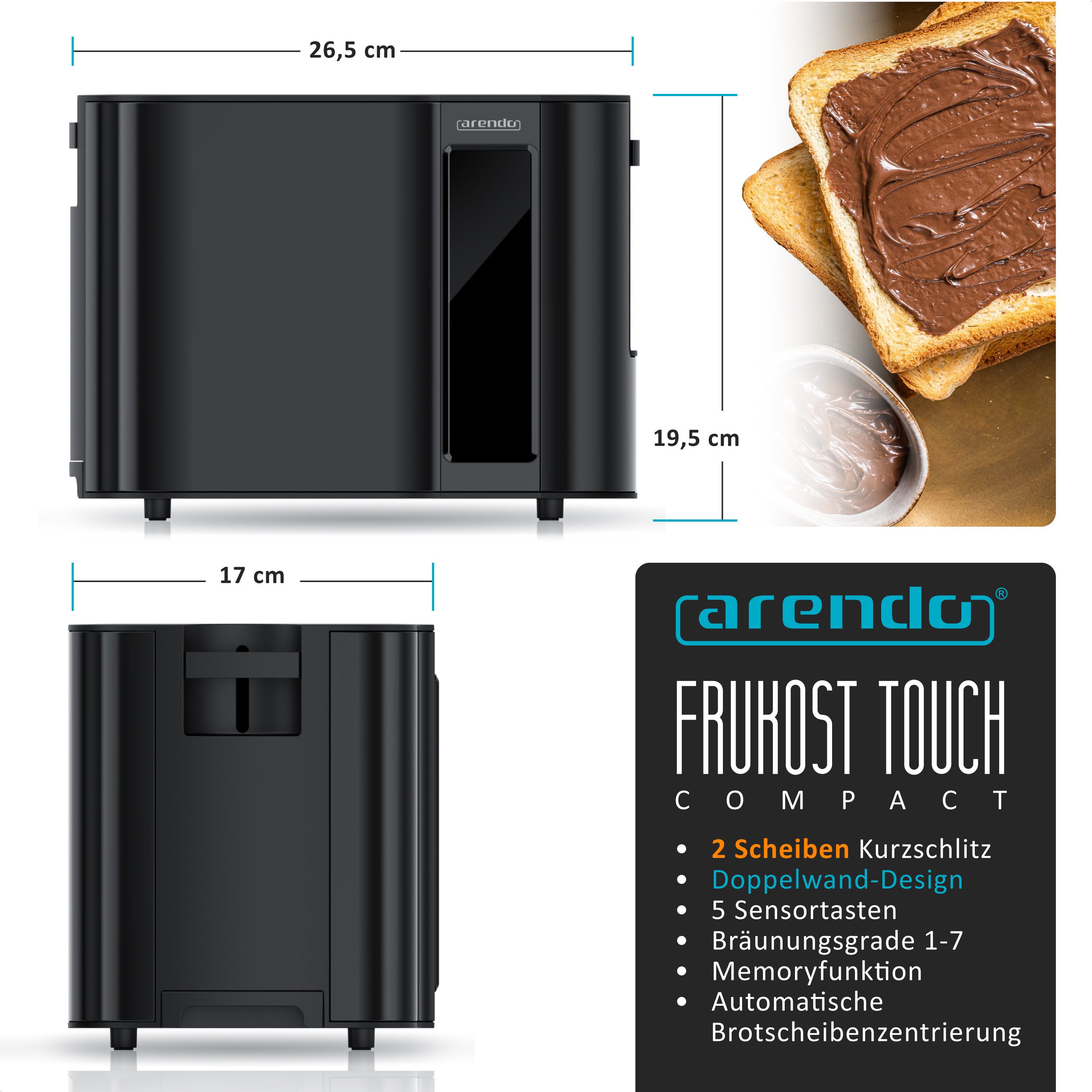 Toaster Wärmeisoliertes Doppelwandgehäuse, Display mit Restzeitanzeige