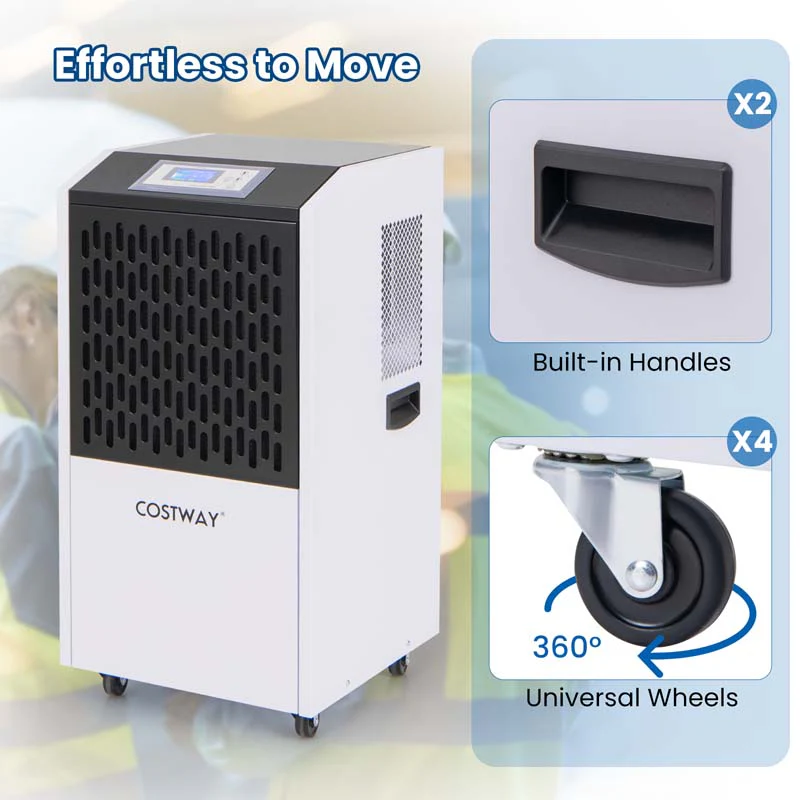 250 Pints Portable Commercial Dehumidifier with Drain Hose & 4 Wheels, Heavy Duty Industrial Dehumidifier for Basement Warehouse