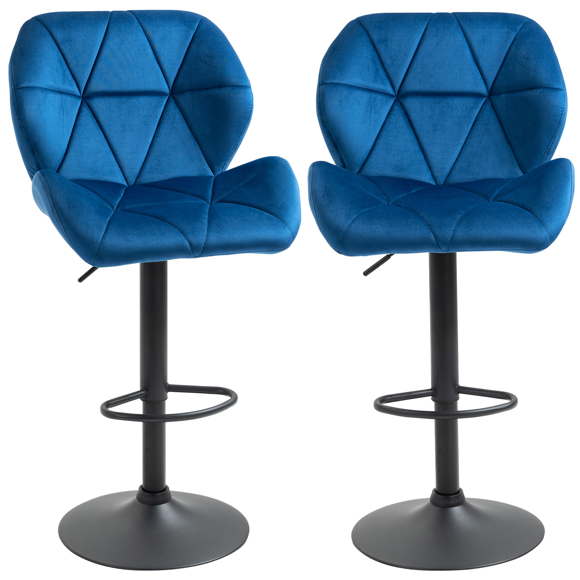 HOMCOM Set 2 Barhocker mit Höhenverstellbarer Drehfunktion, Samtbezug und Runder Basis, 51,5x57,5x93-114,5cm, Blau
