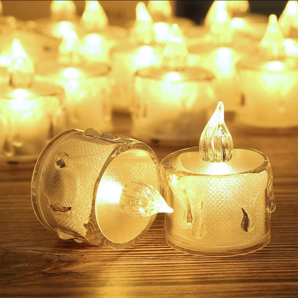 96 Stück flammenlose Teelichter, Kristall-LED-Teelichter, elektrische künstliche Votivkerzen für Valentinstag, Weihnachten