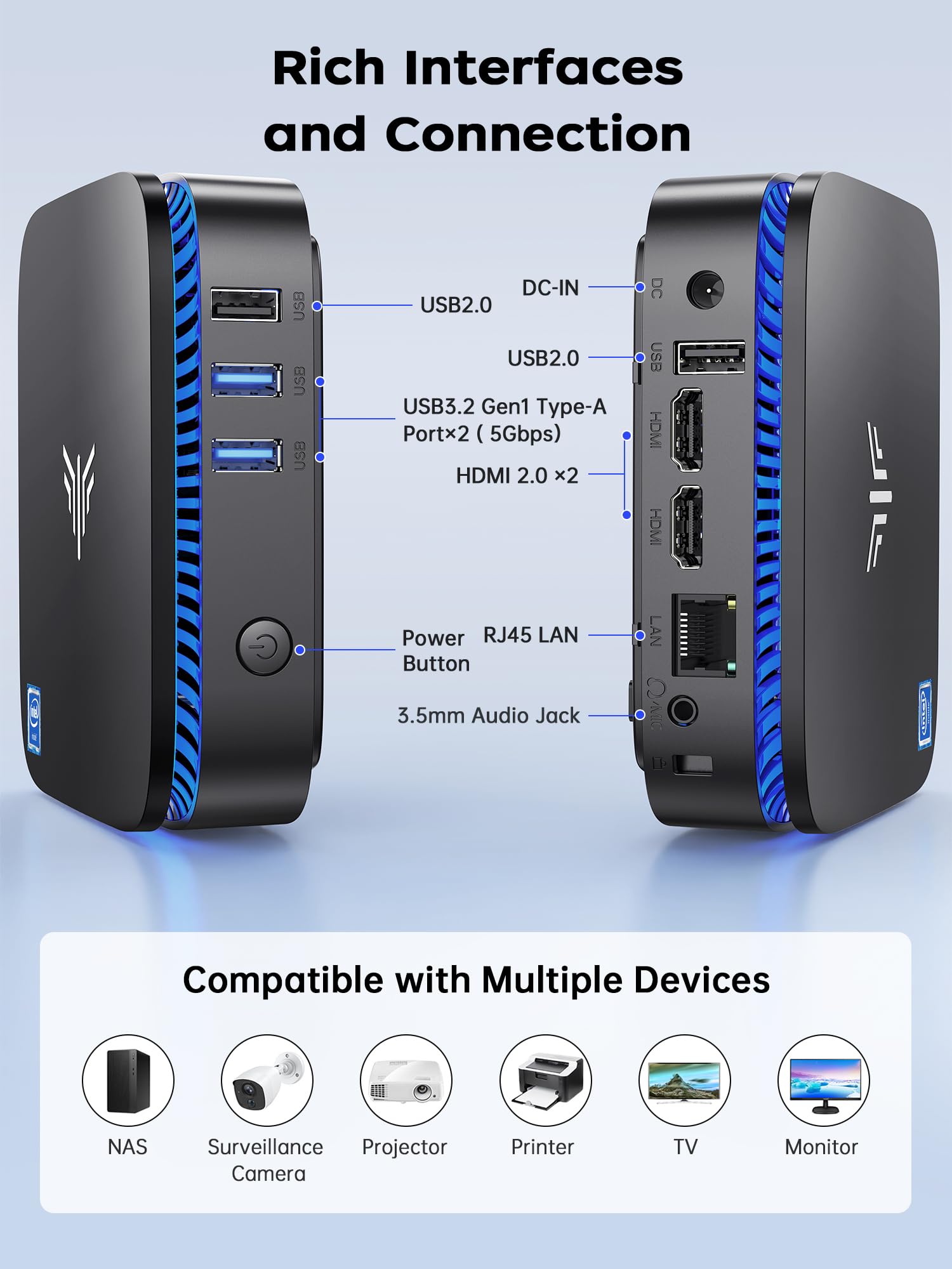 Mini PC Intel Pentium N5030 mit 12 GB RAM und 256 GB SSD Windows 11 Pro 4K Dual-HDMI WLAN 5 Bluetooth 4.2
