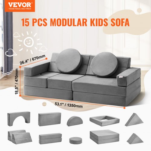 VEVOR Spielsofa Kindersofa, 15 in 1 Kindersofa aus Schaumstoff, Matratze Multifunktional Spieltisch Puzzle Sofa, Kindersessel Faltbar, Pädagogisches Spielzeug Kindersessel Spielsofa Kuschelecke