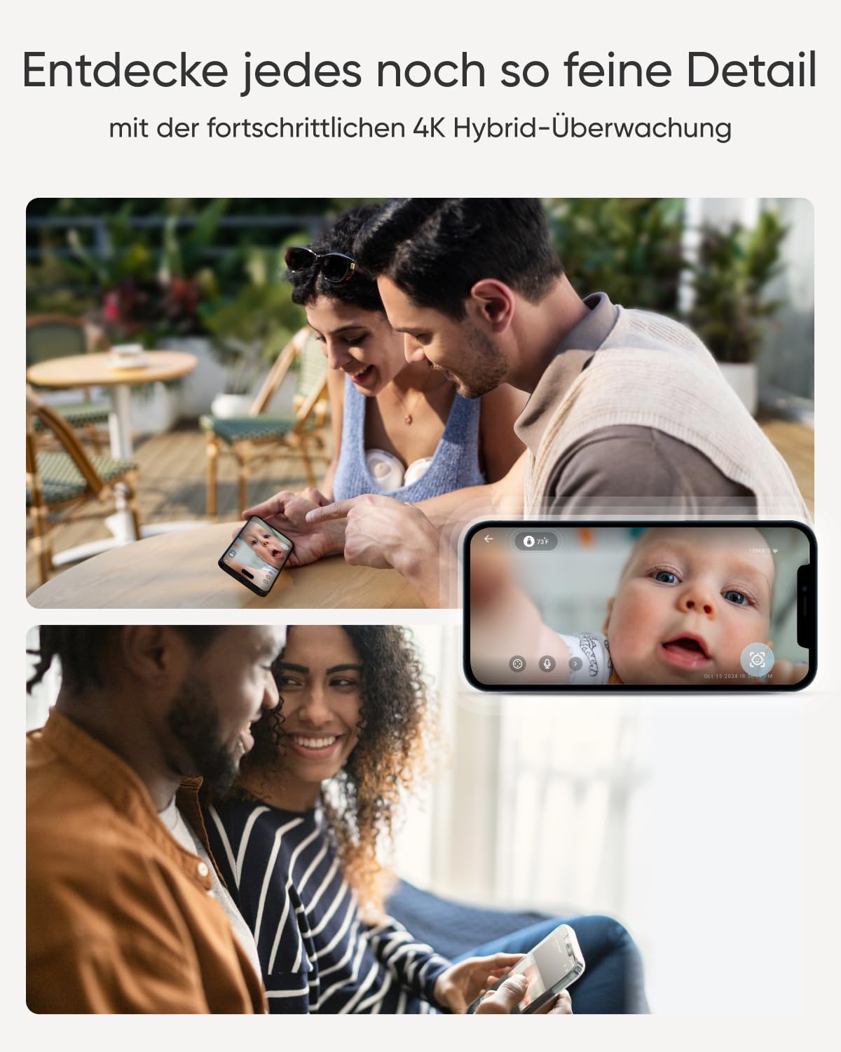 Babyphone mit Kamera E21 4K UHD 330° Schwenk 60° Neigung 8× Zoom Nachtsicht 5000 mAh Akku WLAN App