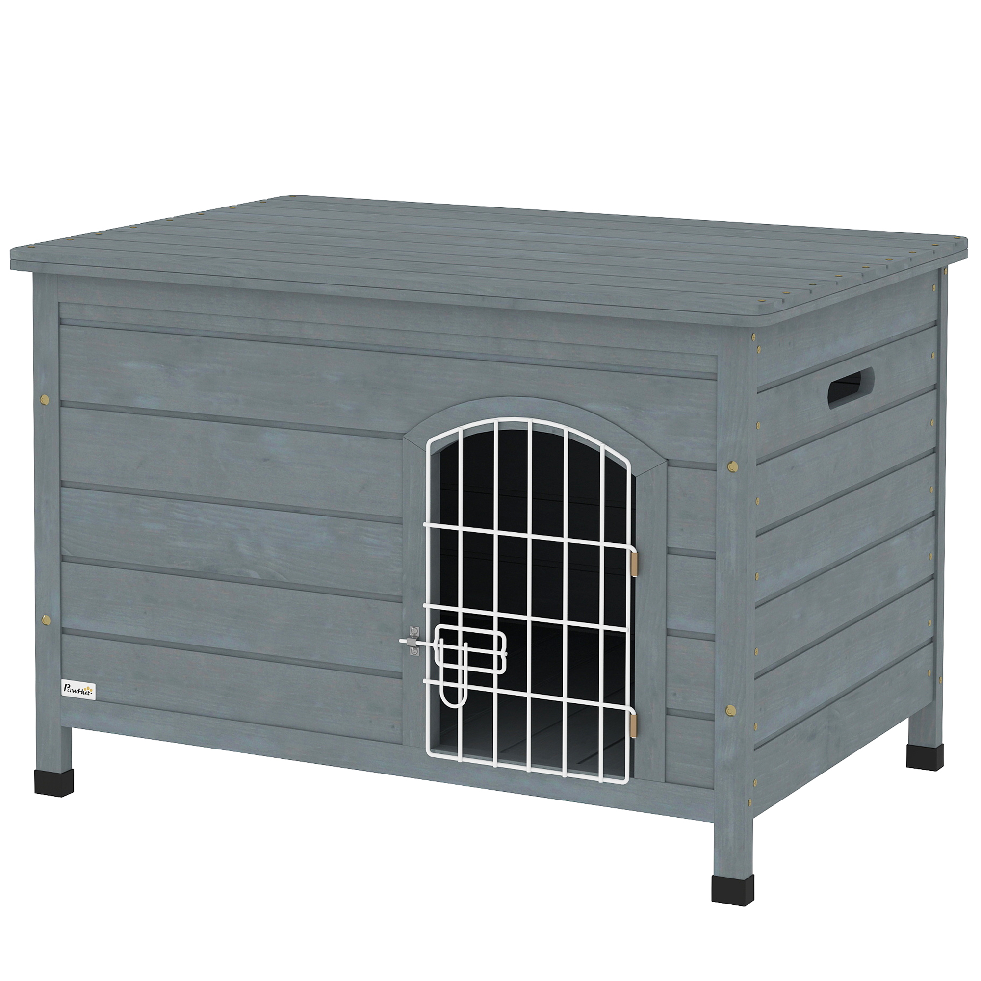 PawHut Hundehütte, Hundehaus mit Tür, Hundebox, Haustierhütte, Tannenholz, Dunkelgrau