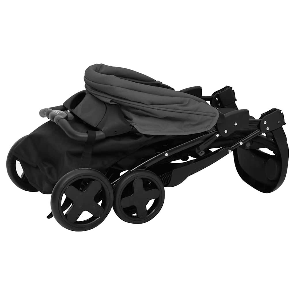 Kinder-Buggy 3-in-1 Kinderwagen Dunkelgrau und Schwarz Stahl