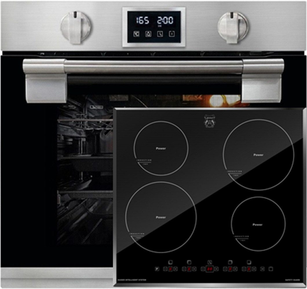 Backofen-Set Herd Set Autark Einbau Backofen, Bratautomatik,massives Metall, 79L mit Induktionskochfeld 60 cm, Autark,Facettenschliff, Kochfeld 4xQickHeat Kochzonen EH 6337+KCT 6105 FI