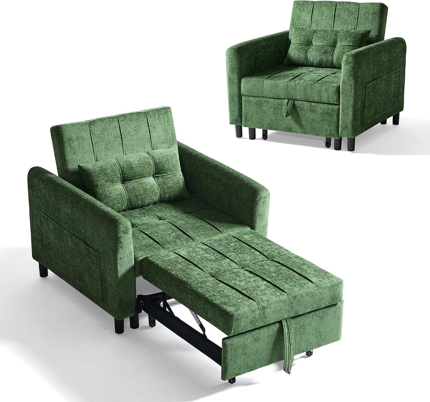 LINSY HOME 3-in-1 Schlaferstuhl, 1-Sitzer Sofa mit Schlaffunktion, Schlafbereich 74 x 190cm (Grün)