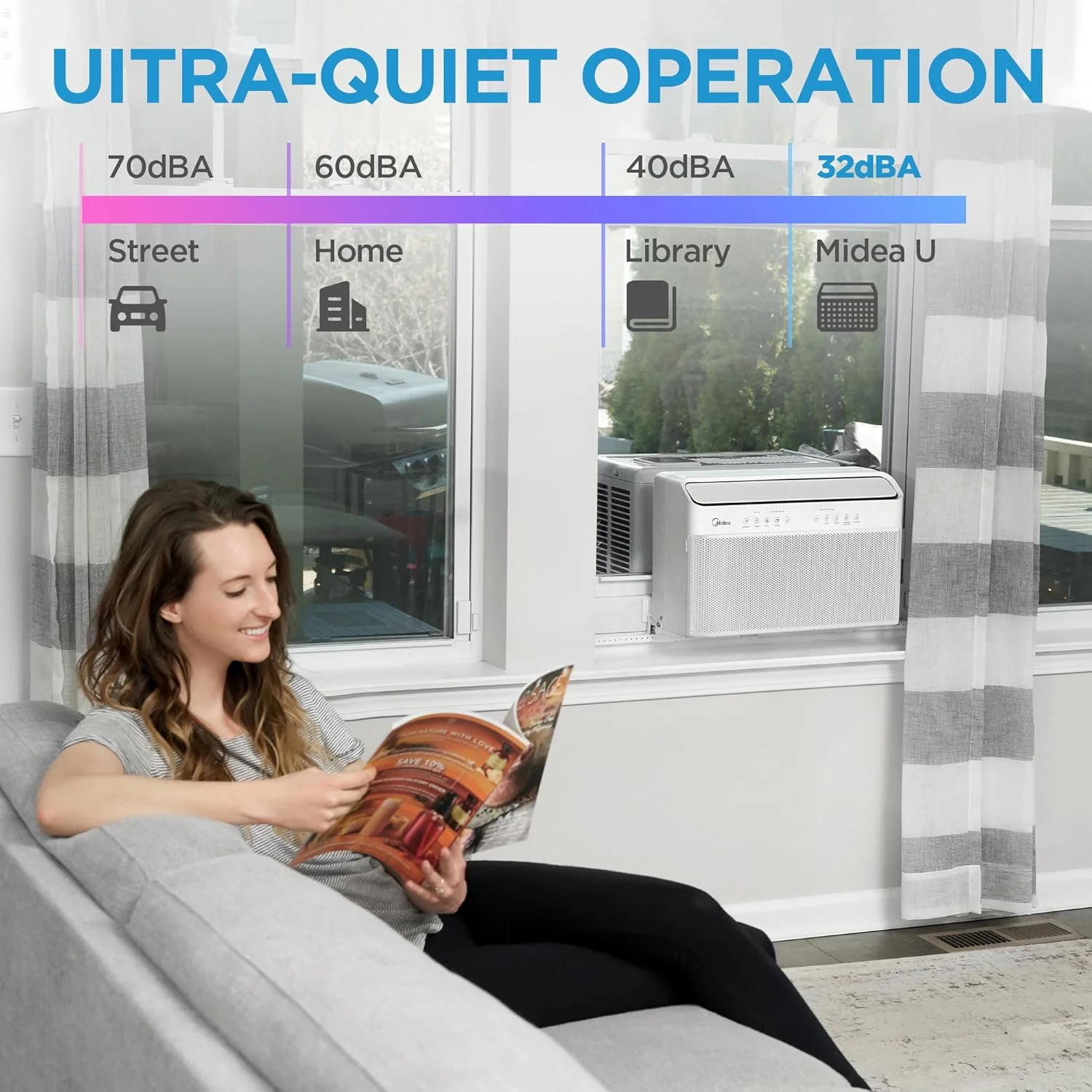 8,000 BTU U-Shaped Smart Inverter Air Conditioner – Cools up to 350 Sq. Ft., Ultra Quiet with Open Window Flexibility, Compatible with Alexa, 35% Energy Savings, Remote Control (Renewed)
