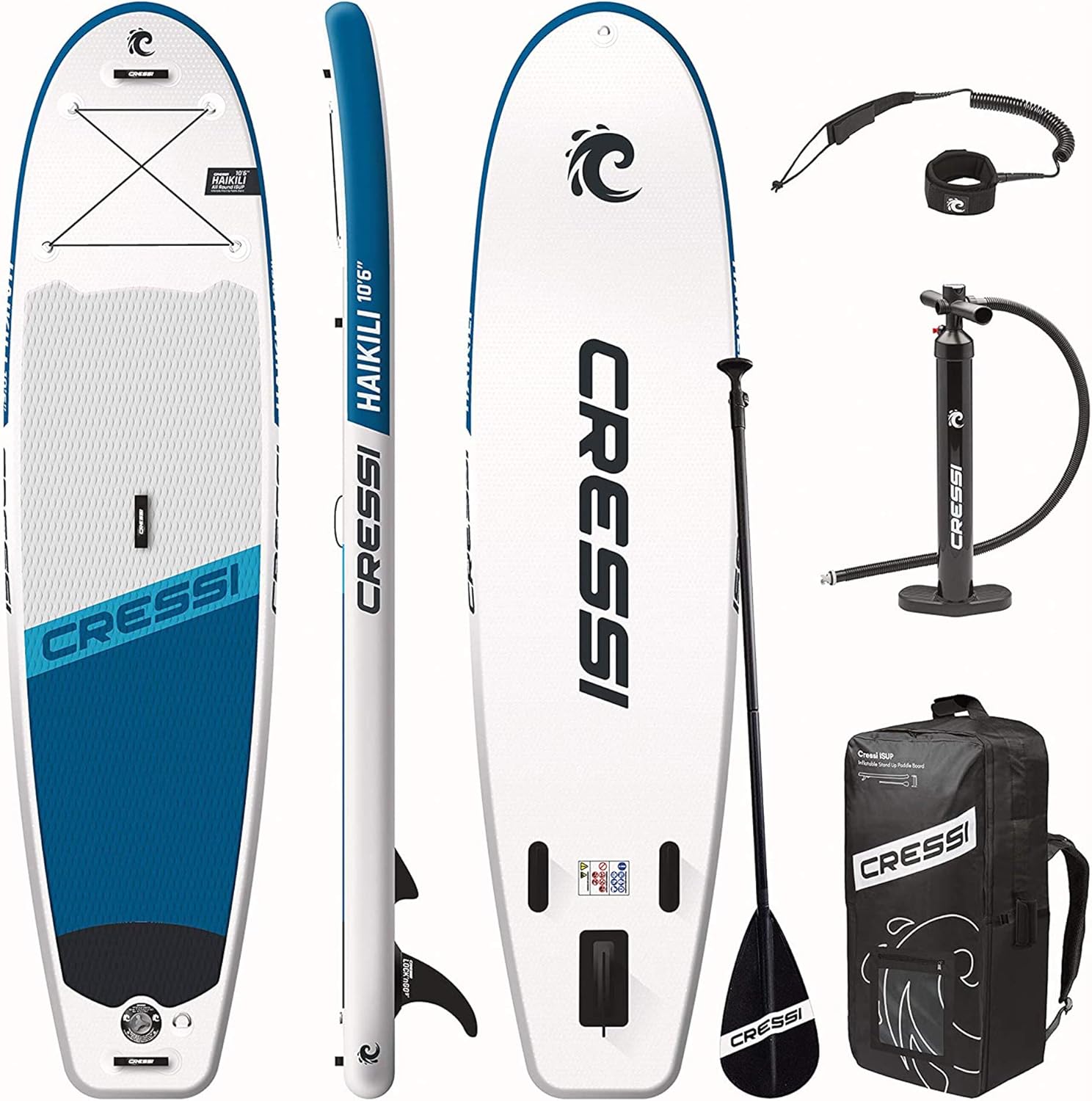 Cressi Haikili Inflatable SUP 10'6, Tavola Gonfiabile per Praticare Lo Stand Up Paddling Unisex Adulto, Bianco/Blu Navy, Taglia Unica