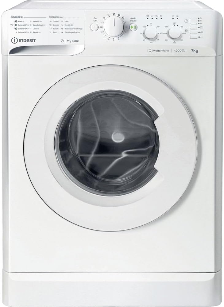 Indesit Lavatrice a libera installazione MTWC71296WIT Carica frontale 1200 giri/min, ampio cestello da 7 kg, inverter, veloce, efficiente, classe