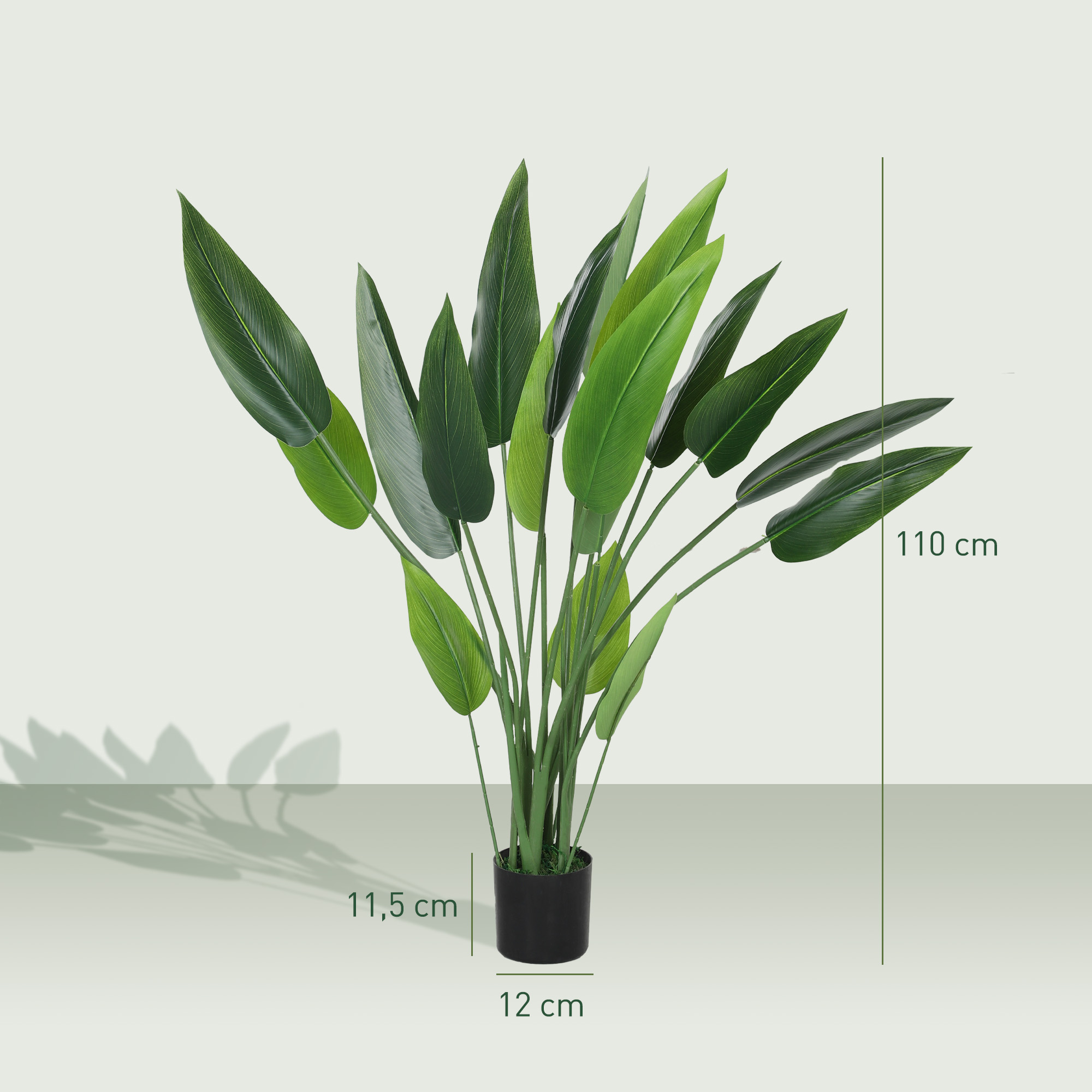Kunstplant in Cementpot, 18 Bladeren, Plastic, Groen
