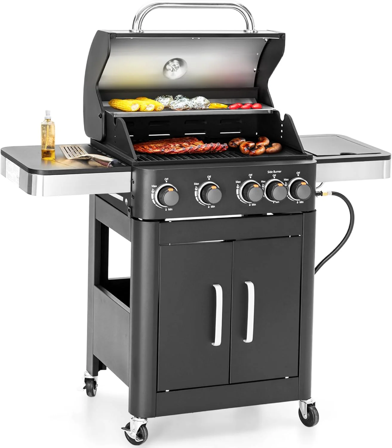 Sophia & William Charcoal and Propane Gas Grill Combo with Side Burner & Porcelain-Enameled Cast Iron Grate, Dual Fuel BBQ Grill for Outdoor, Barbecue Grill, 690 SQIN Cooking Area