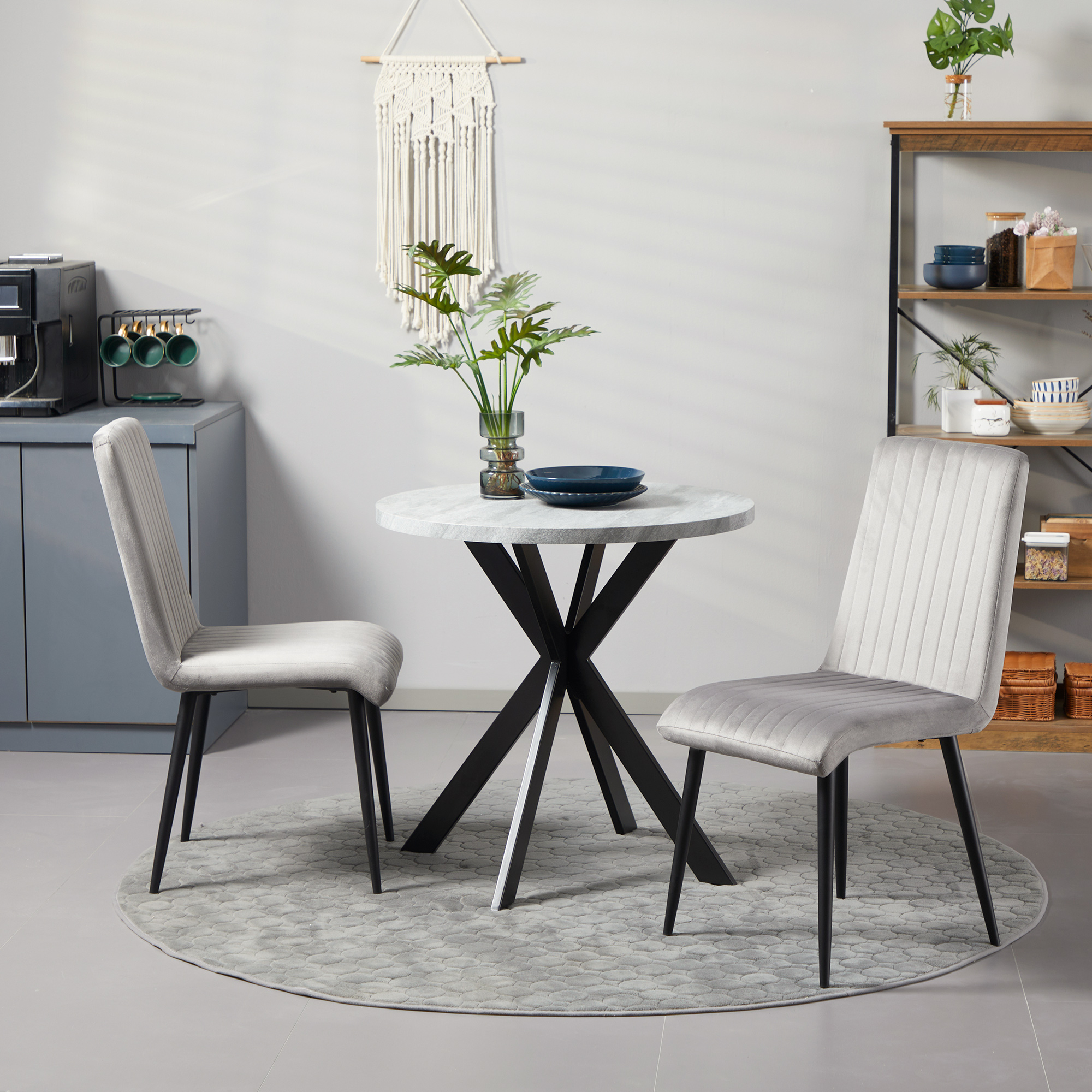 HOMCOM Set 2 Gepolsterte Küchenstühle mit Stahlbeinen und Platzsparendem Design, 43x58x90 cm, Grau und Schwarz