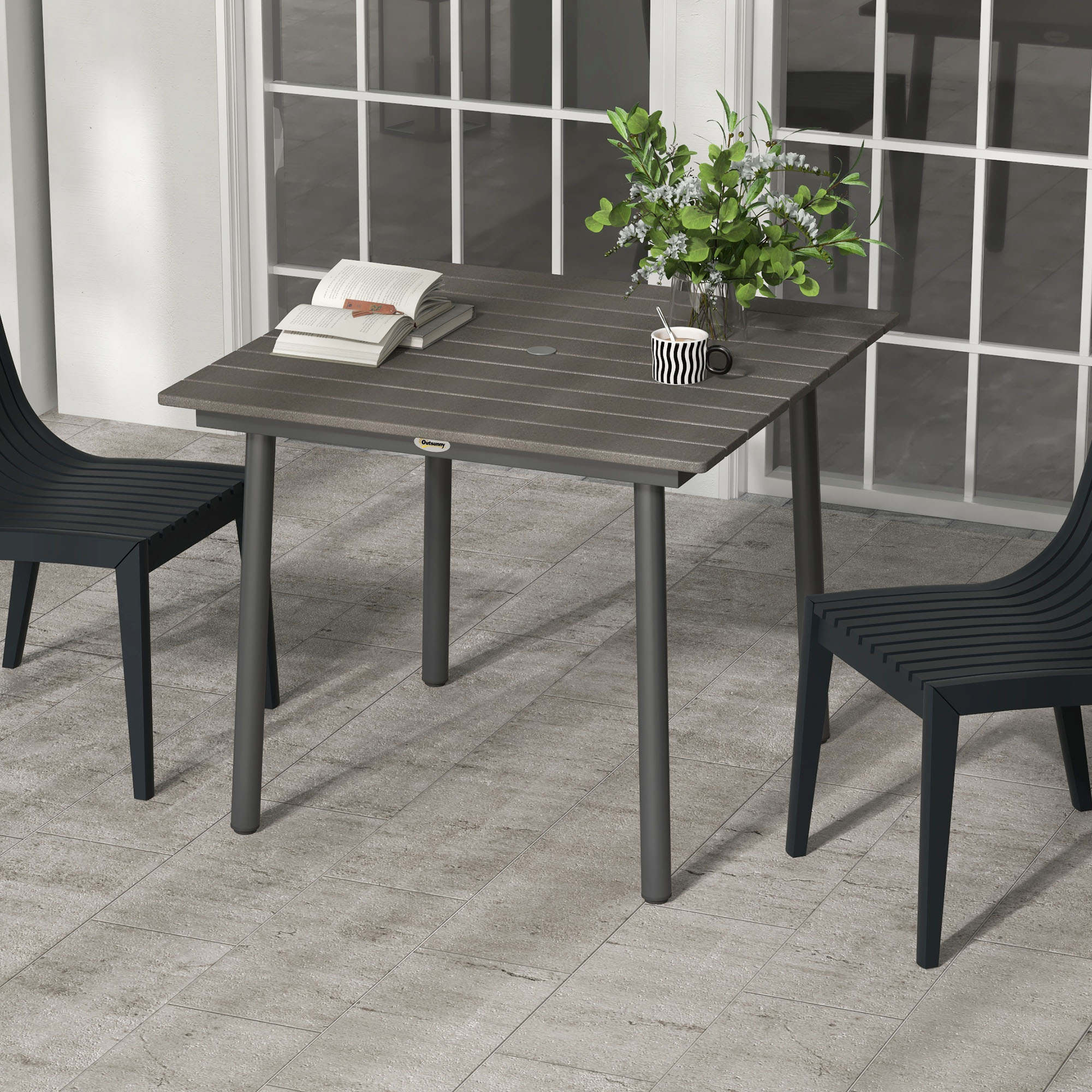 Outsunny Gartentisch Outdoor-Esstisch Loungetisch, wetterbeständig, modernes Design, 90 x 90 x 75 cm, Dunkelgrau